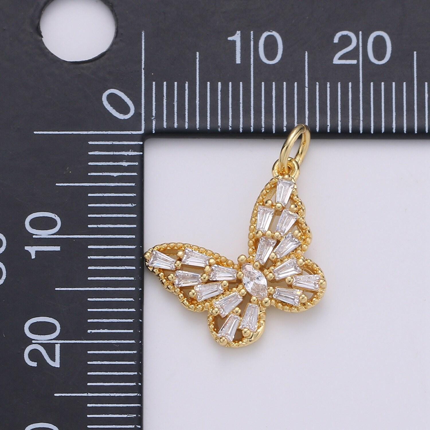 Dainty 24k gold micro pave butterfly charm cubic zirconia mariposa pendant charm baguette cz monarch charm, chgf-1910