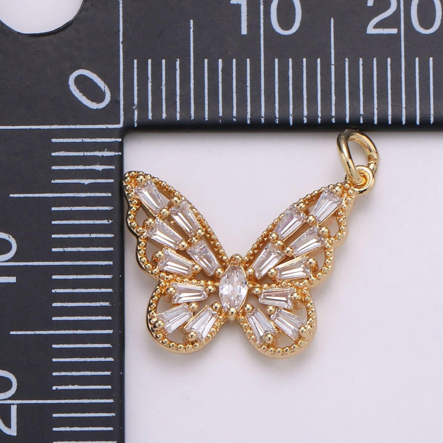 Dainty 18k gold micro pave cz butterfly pendant charm monarch butterfly pendant charm insect animal jewelry baguette cz d874