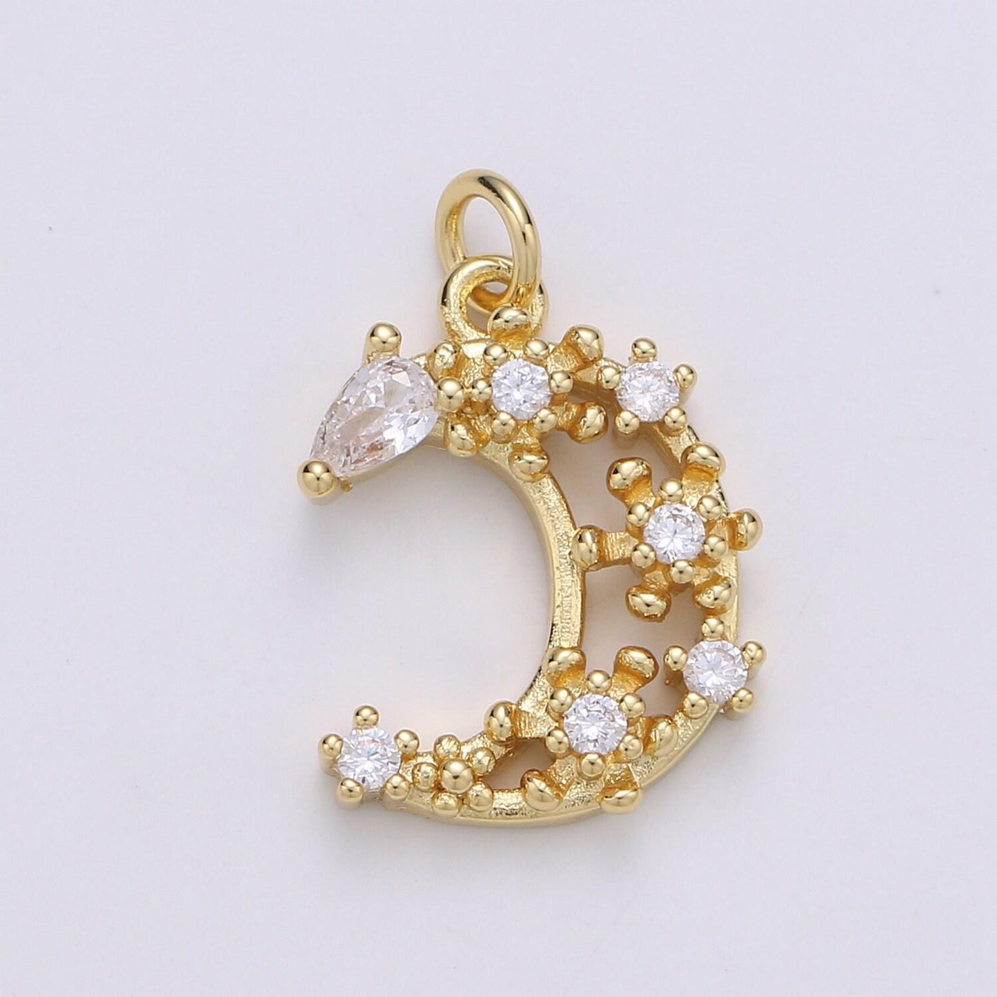 Cherry blossom moon 24k gold micro pave charm, cubic zirconia half moon pendant charm, charm, pears cut charm chgf-1902