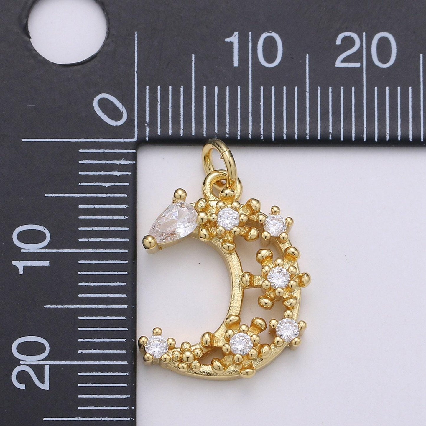 Cherry blossom moon 24k gold micro pave charm, cubic zirconia half moon pendant charm, charm, pears cut charm chgf-1902