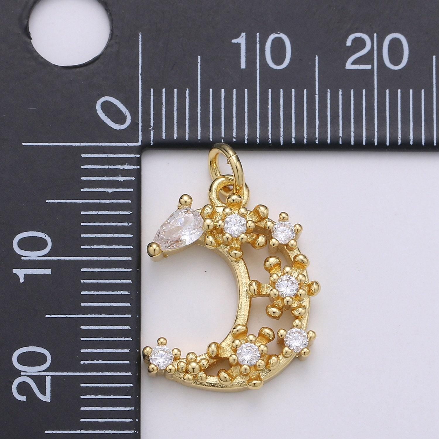 Cherry blossom moon 24k gold micro pave charm, cubic zirconia half moon pendant charm, charm, pears cut charm chgf-1902