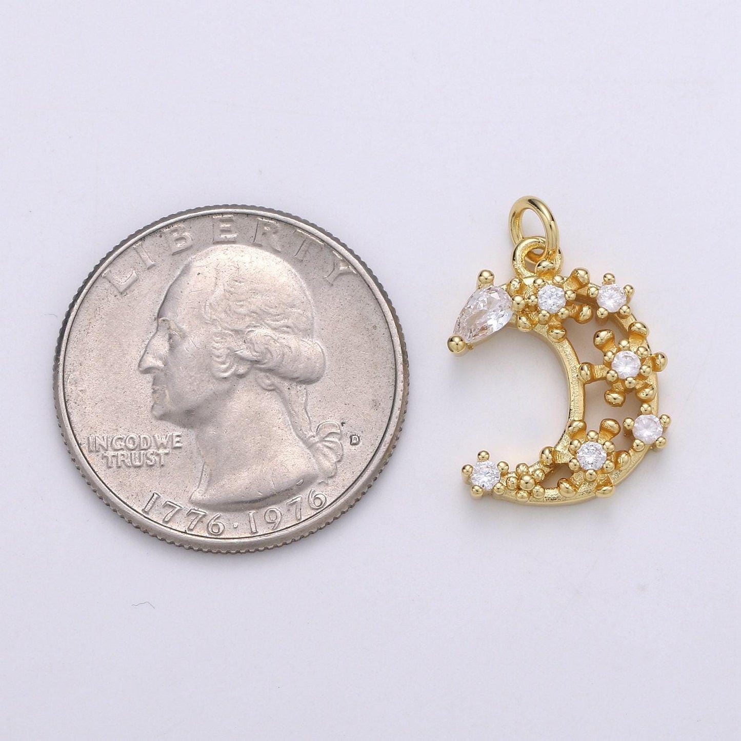 Cherry blossom moon 24k gold micro pave charm, cubic zirconia half moon pendant charm, charm, pears cut charm chgf-1902