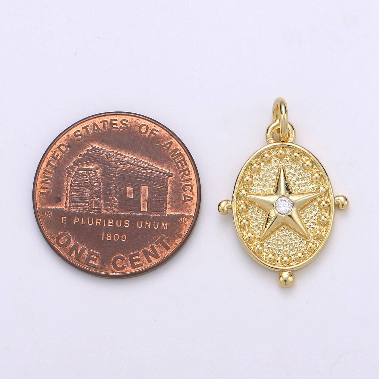 Radiance amulet 24k gold charm, asteroid charm, planetoid pendant, star coin charm, sirius charm, cubic star charm, chgf-1899