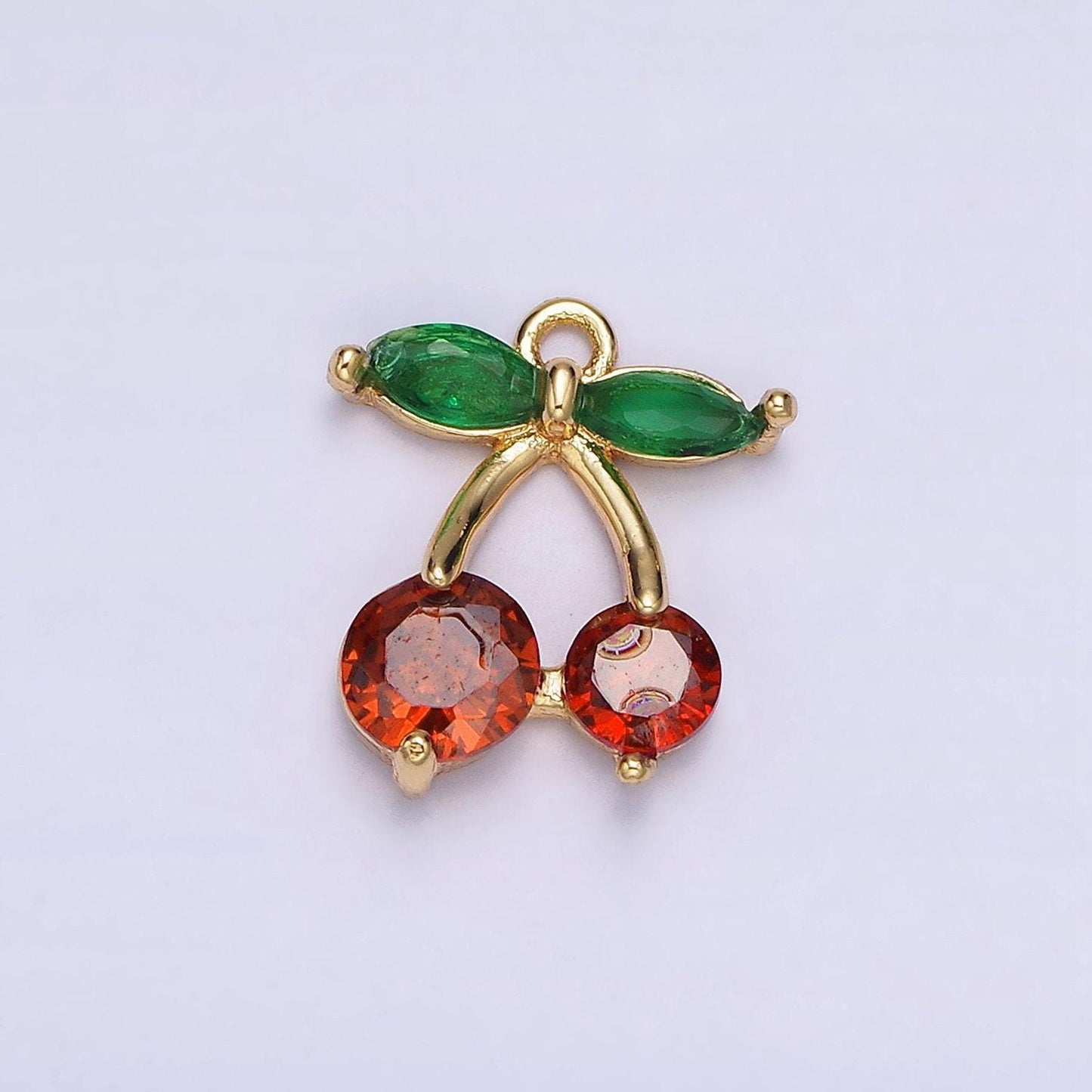 18k gold filled red cherry marquise leaf cz fruit add-on charm | ac1436 ag680