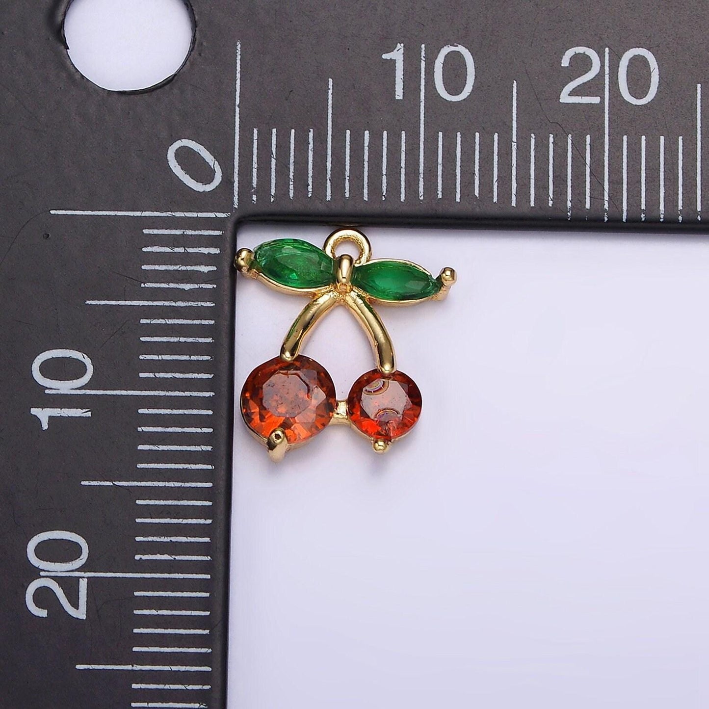 18k gold filled red cherry marquise leaf cz fruit add-on charm | ac1436 ag680