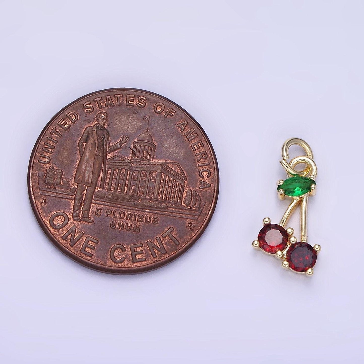 18k gold filled red cherry marquise leaf cz fruit add-on charm | ac1436 ag680