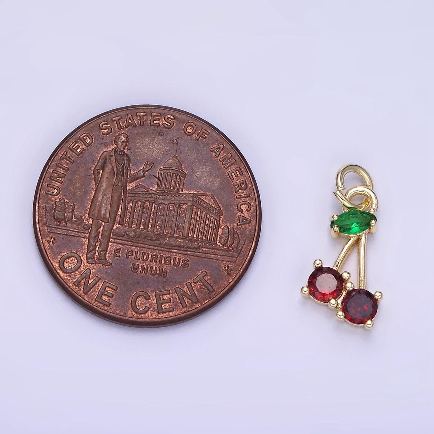 18k gold filled red cherry marquise leaf cz fruit add-on charm | ac1436 ag680