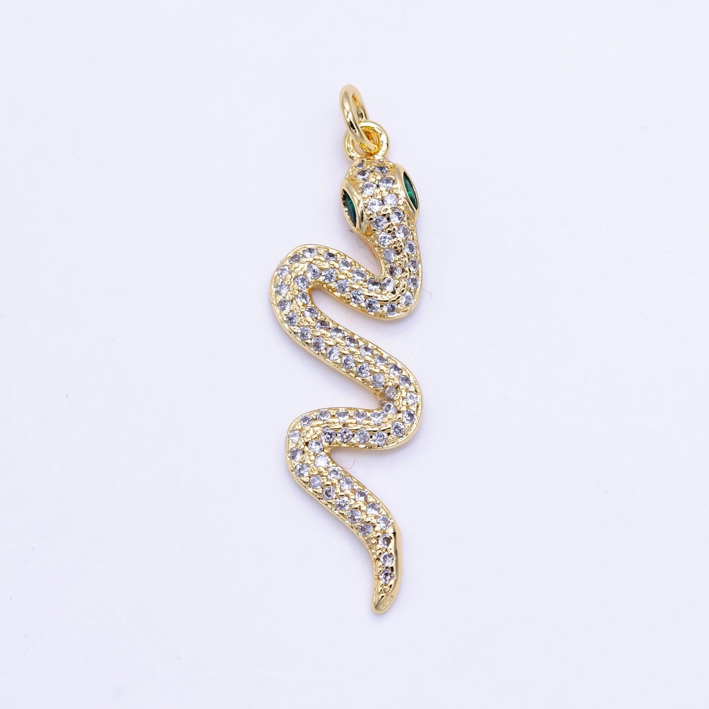 Gold micro pave snake charm, cubic zirconia snake pendant charm, charm, for diy jewelry d772