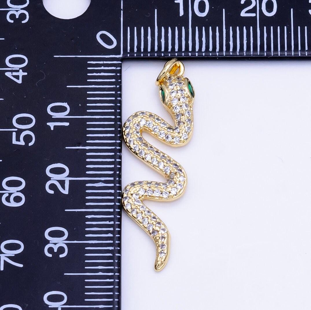 Gold micro pave snake charm, cubic zirconia snake pendant charm, charm, for diy jewelry d772
