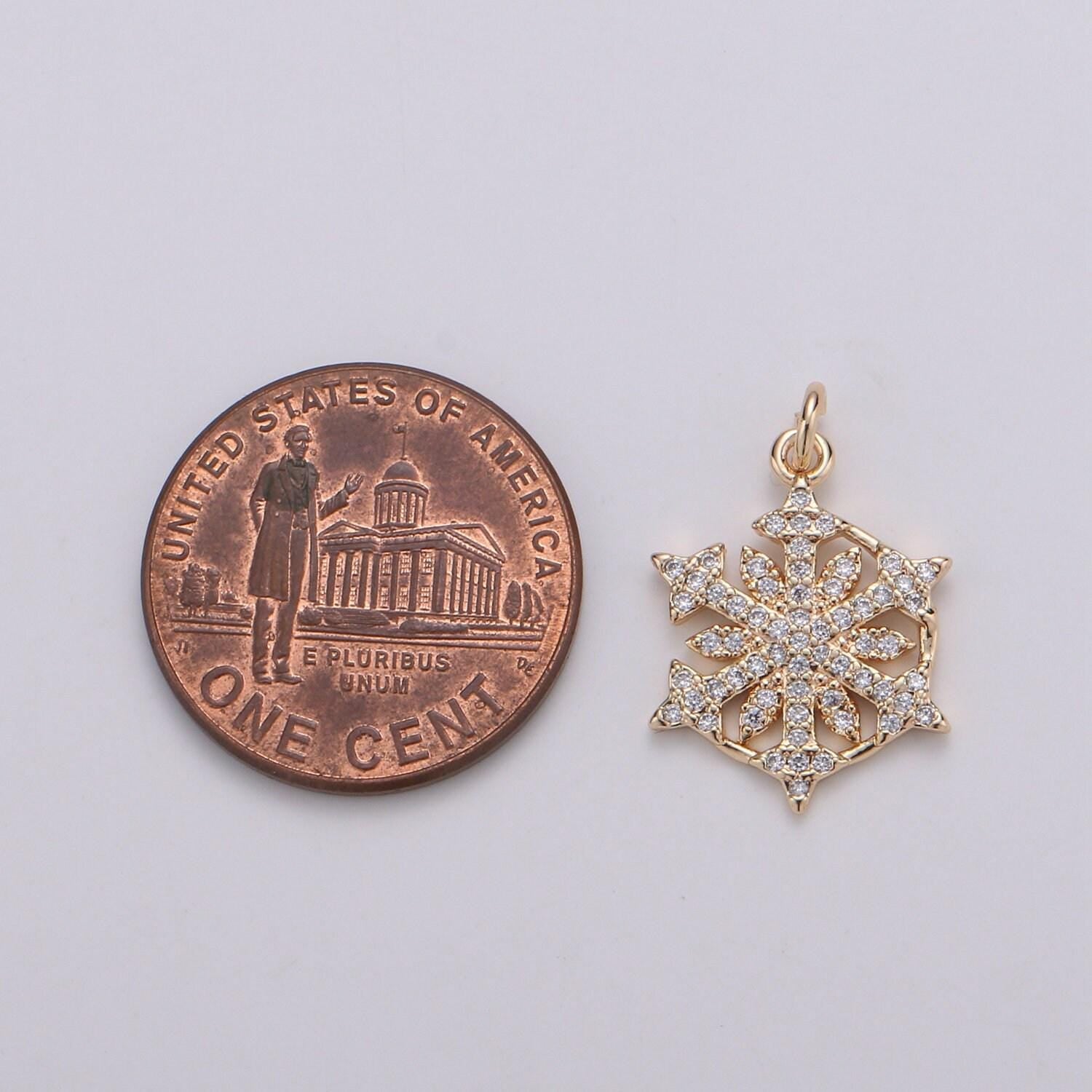 24k gold snow flake charm micro pave snow charm, northstar cubic charms, cz gold clearcharm, dainty minimalist jewelry supply