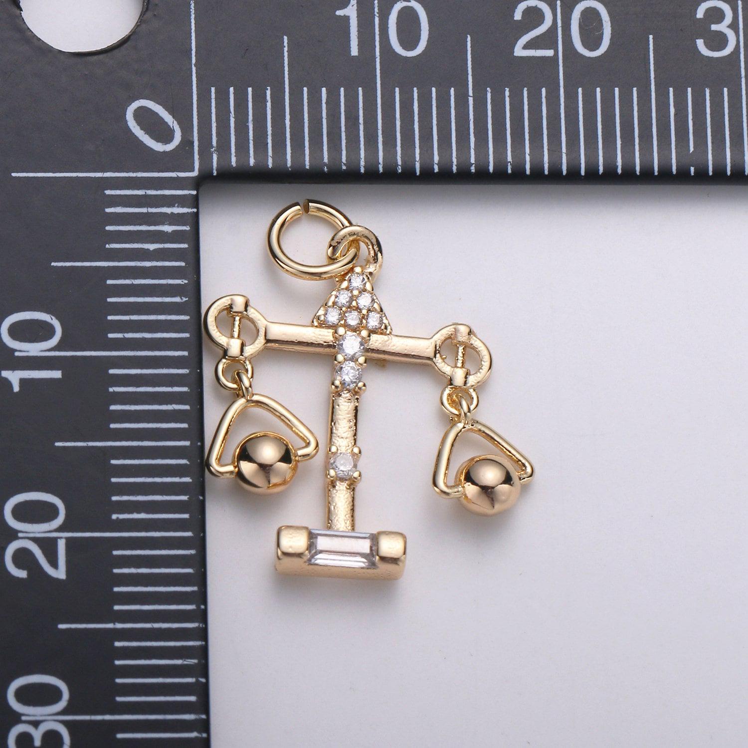 18k gold zodiac sign charm, dainty libra scales sign astrology pendant charm for necklace earring supply
