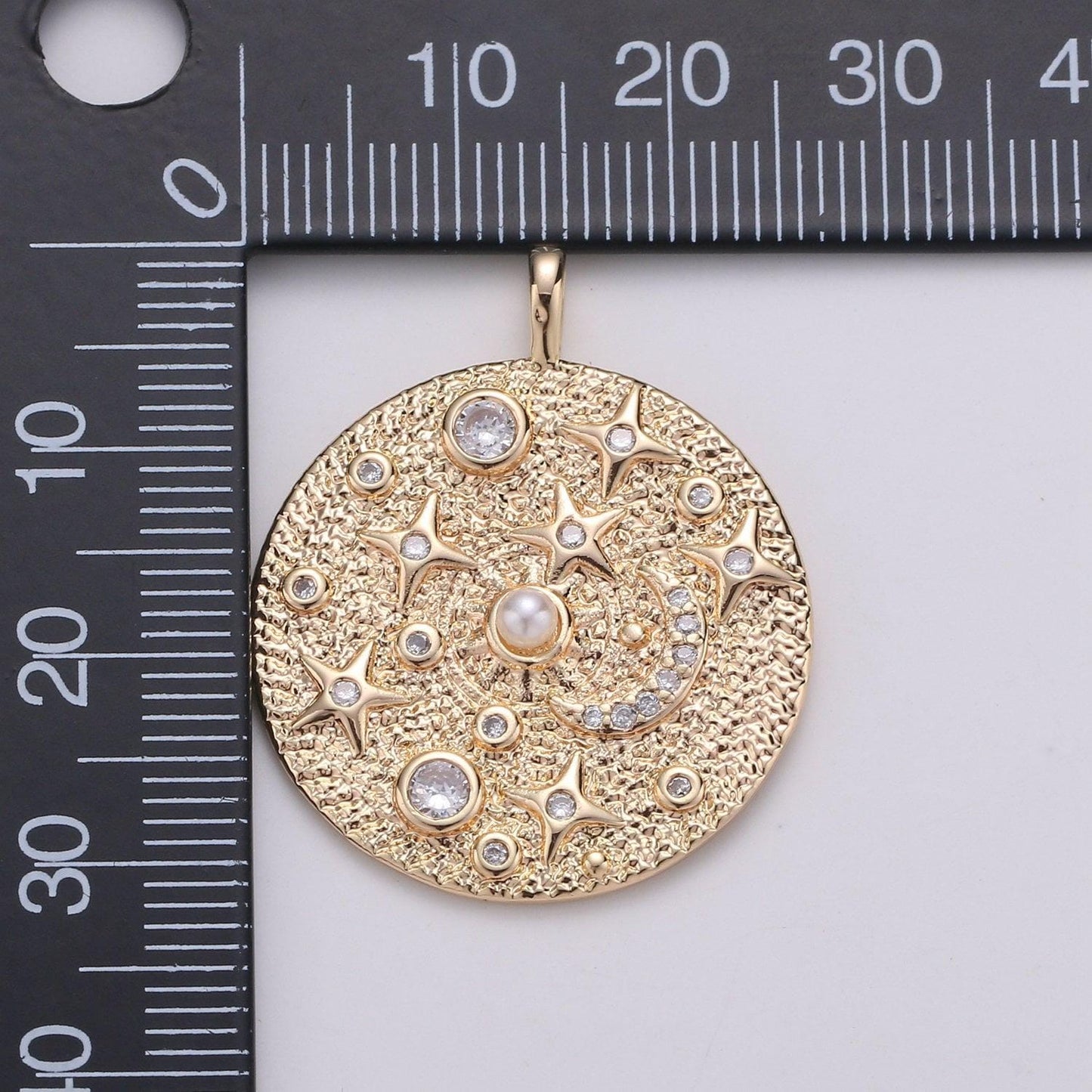 Pearl and micro pave cz planet in the universe round pendant 14k gold charm,star,cresent moon,galaxy,diy jewelry necklace making,1766,d-736
