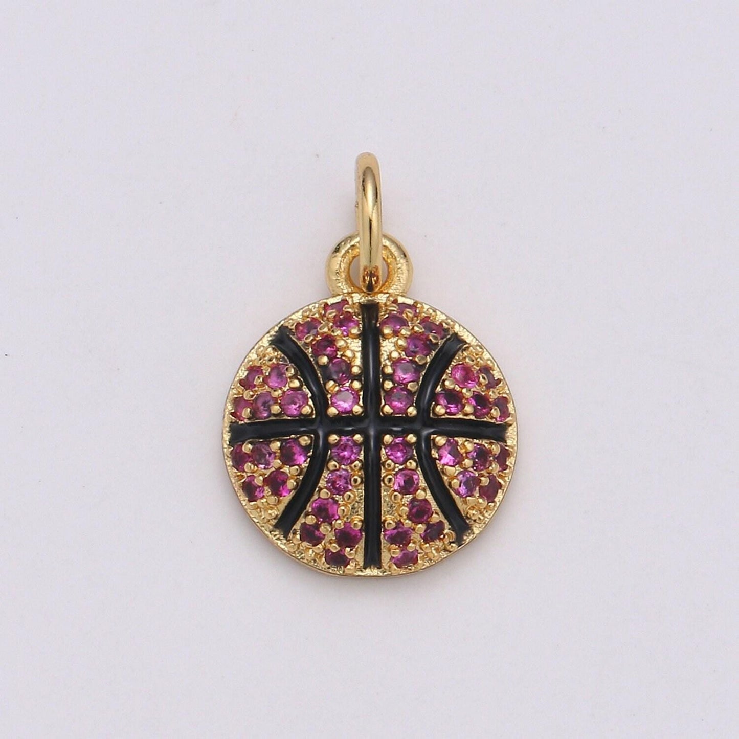 Basket ball pendant enamel small charm for handmade jewelry supplies 24k gold red micro pave cubic ball charm sticth ball,d727-d728