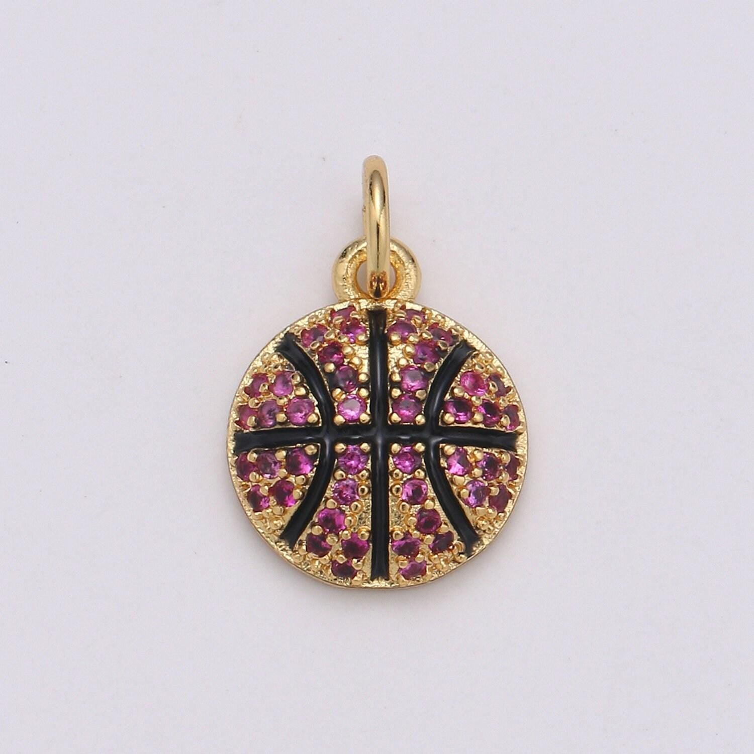 Basket ball pendant enamel small charm for handmade jewelry supplies 24k gold red micro pave cubic ball charm sticth ball,d727-d728