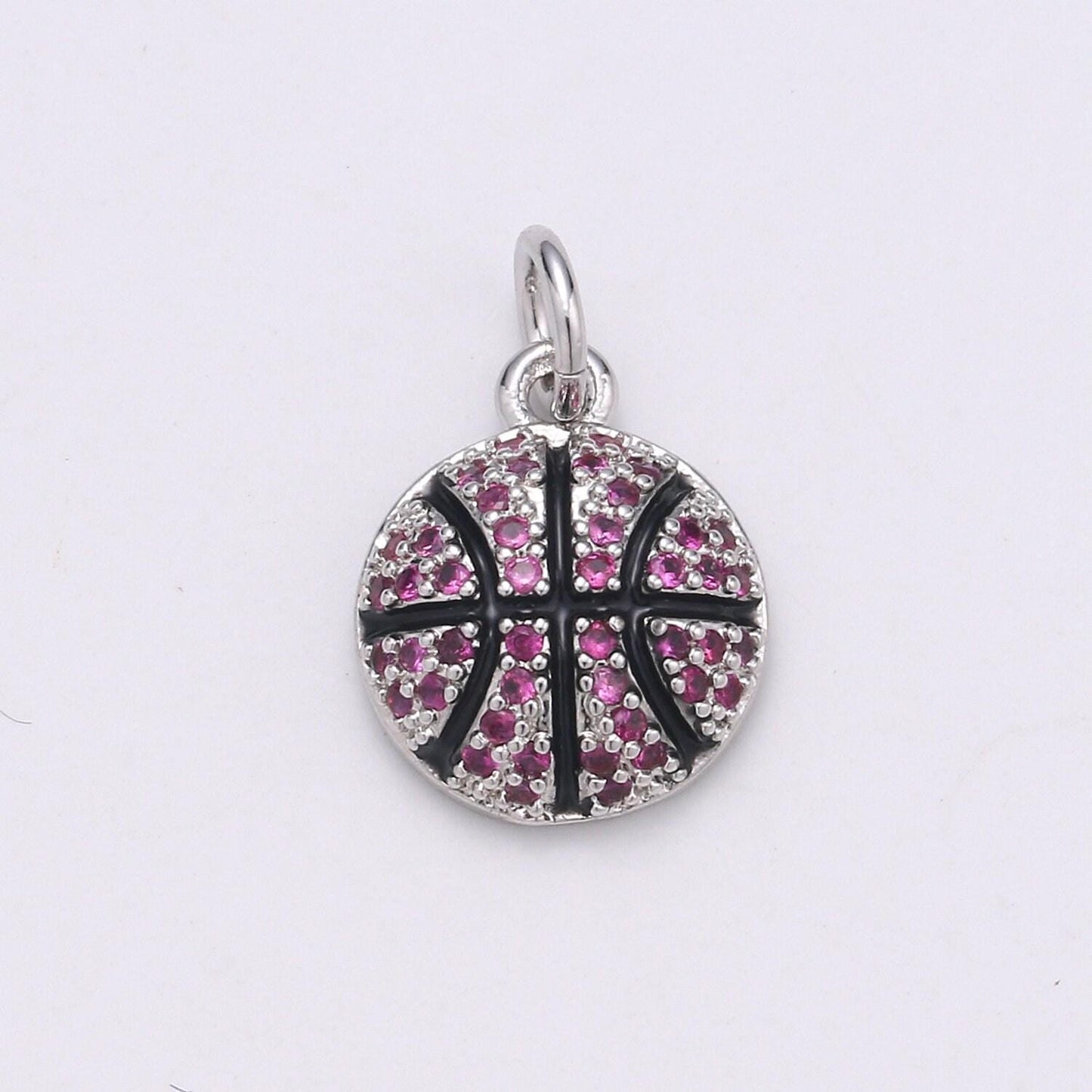 Basket ball pendant enamel small charm for handmade jewelry supplies 24k gold red micro pave cubic ball charm sticth ball,d727-d728