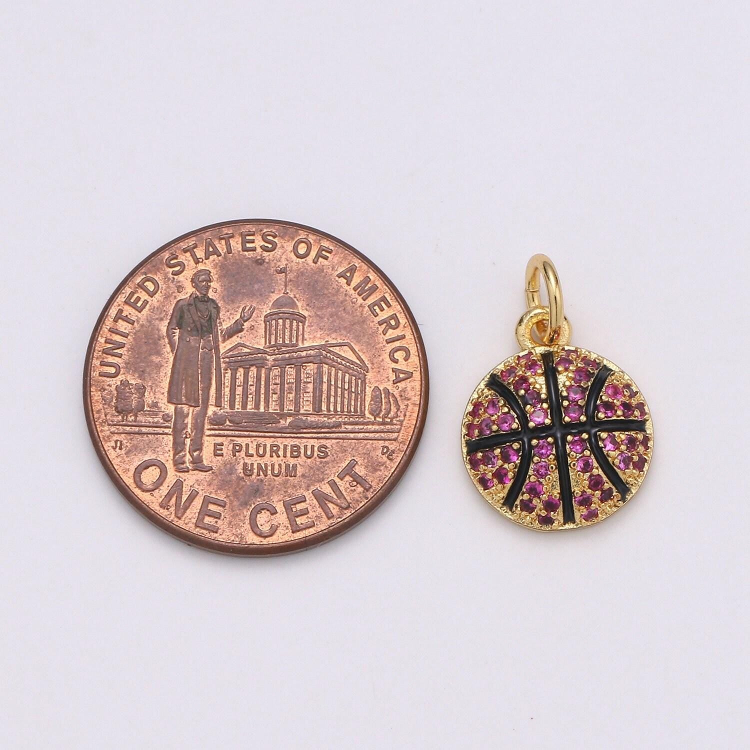 Basket ball pendant enamel small charm for handmade jewelry supplies 24k gold red micro pave cubic ball charm sticth ball,d727-d728