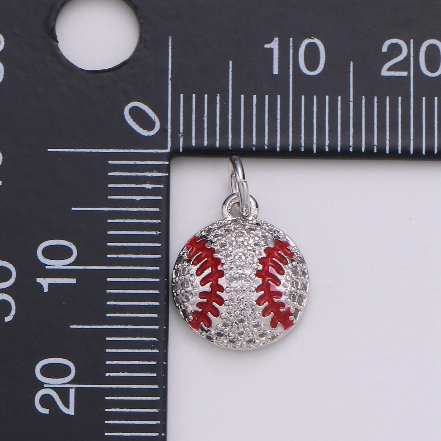 14k gold baseball charm, ball charm, baseball player gift, sports fan dainty small micro pave charm for necklace bracelet | d-725 d-725