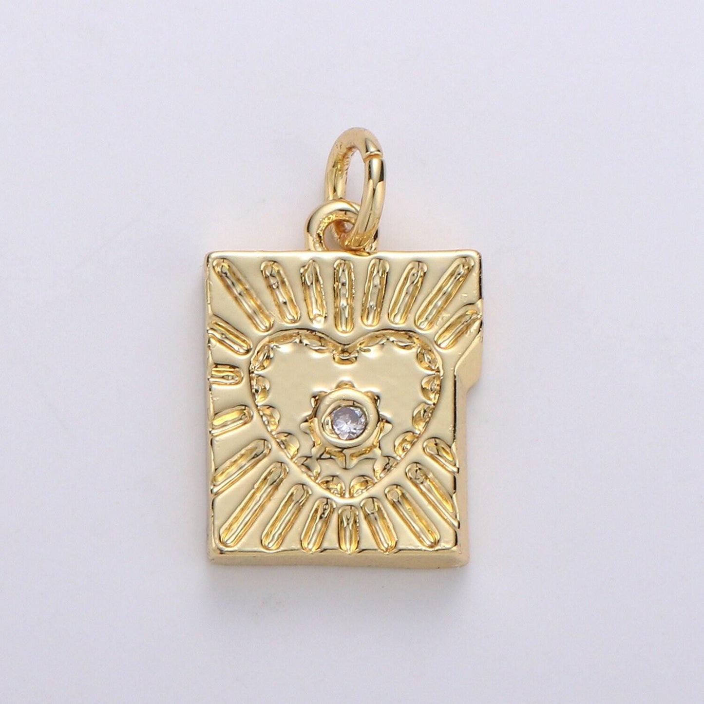 14k gold charm mini heart charm tablet heart sun ray pendant for necklace bracelet earring.