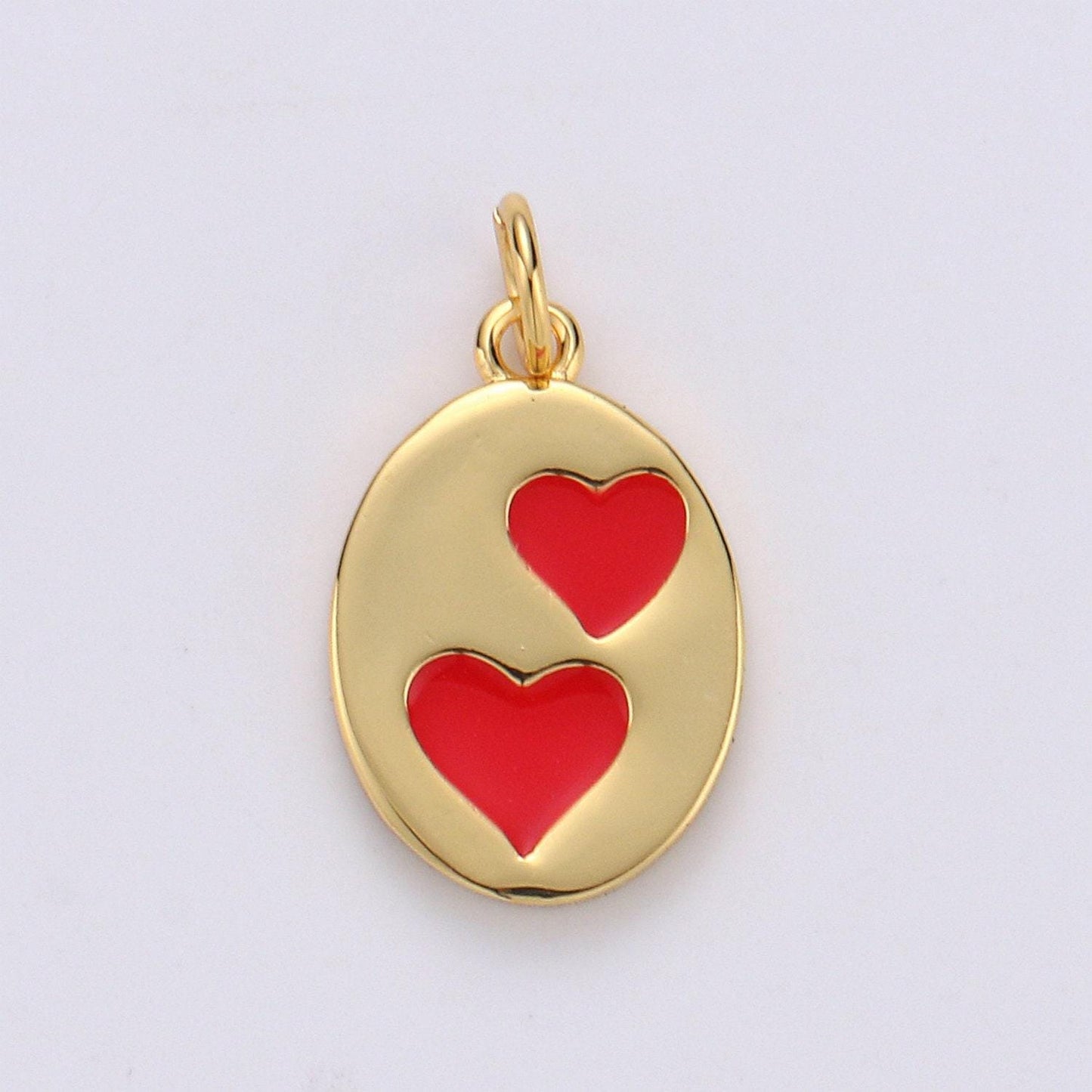 Oval red heart charm - dainty gold double heart add on charm - dainty heart - love inspired gold heart pendant couple jewelry