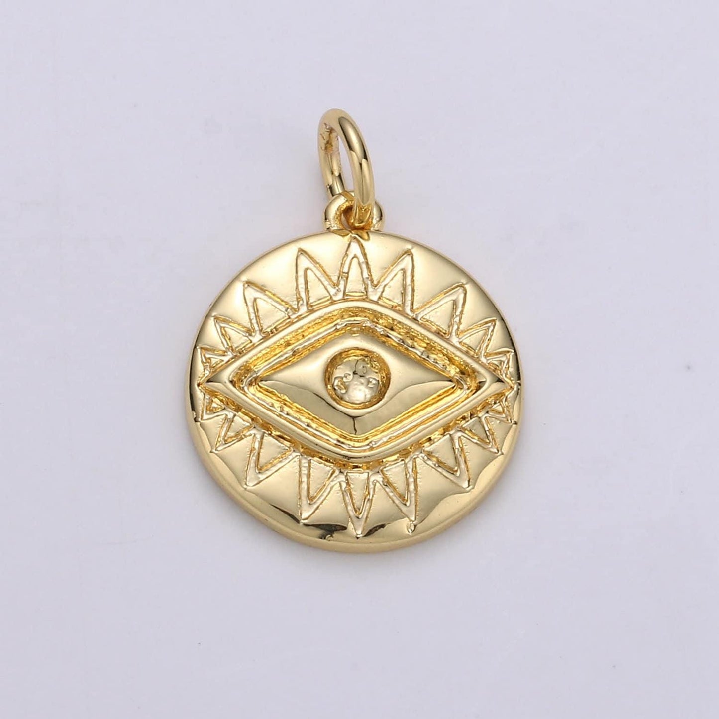 24k gold evil eye round circle charm medallion coin round , eye of ra charm for necklace, chgf 1716