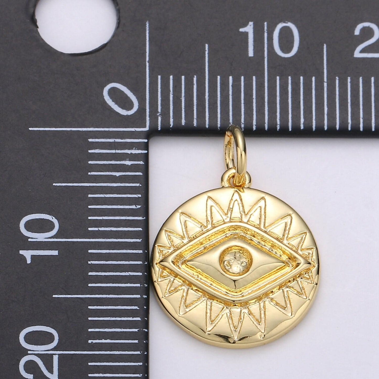 24k gold evil eye round circle charm medallion coin round , eye of ra charm for necklace, chgf 1716