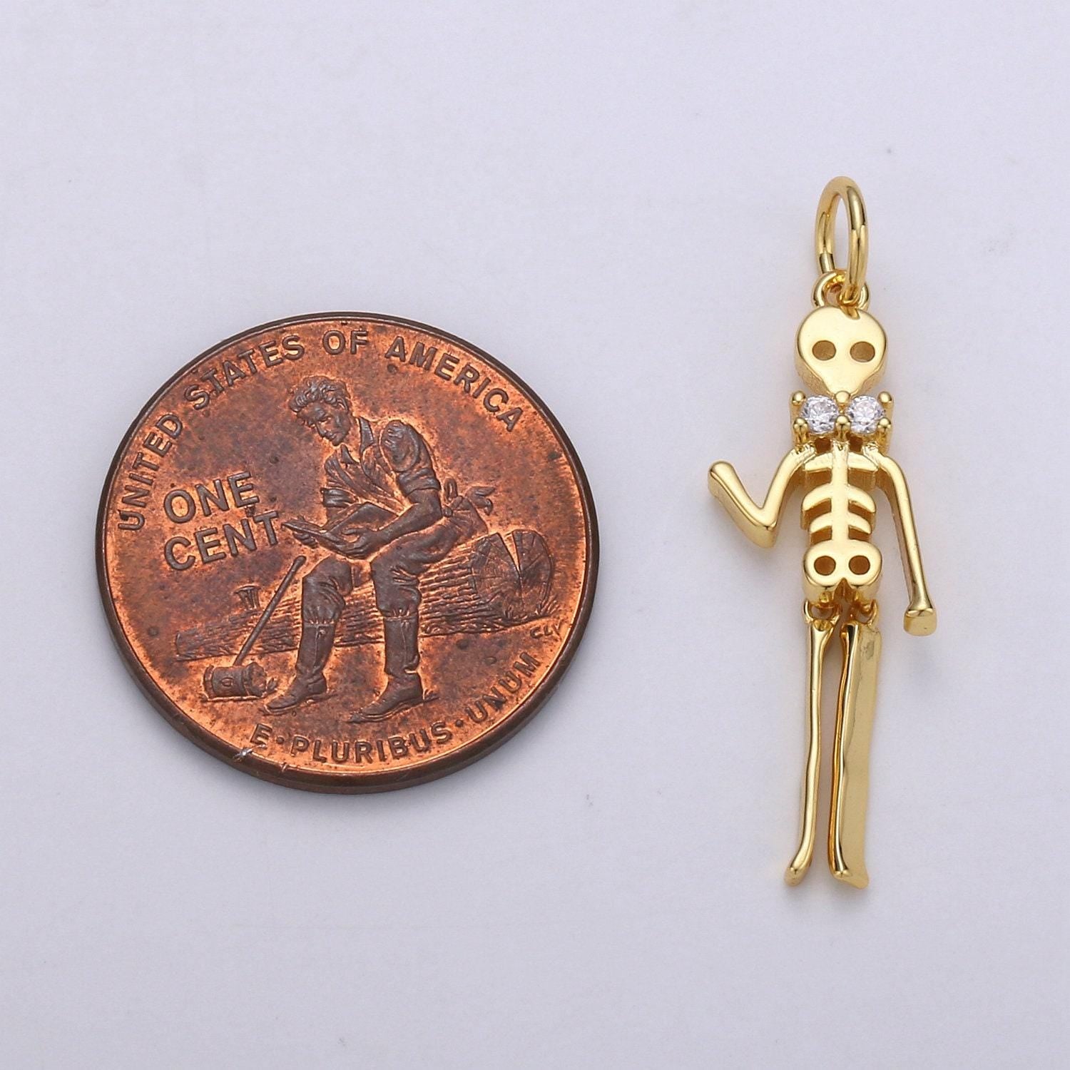 Men boy day of the dead charm - dia de los muertos pendant - miniature skeleton gold skull charm for halloween necklace jewelry supply