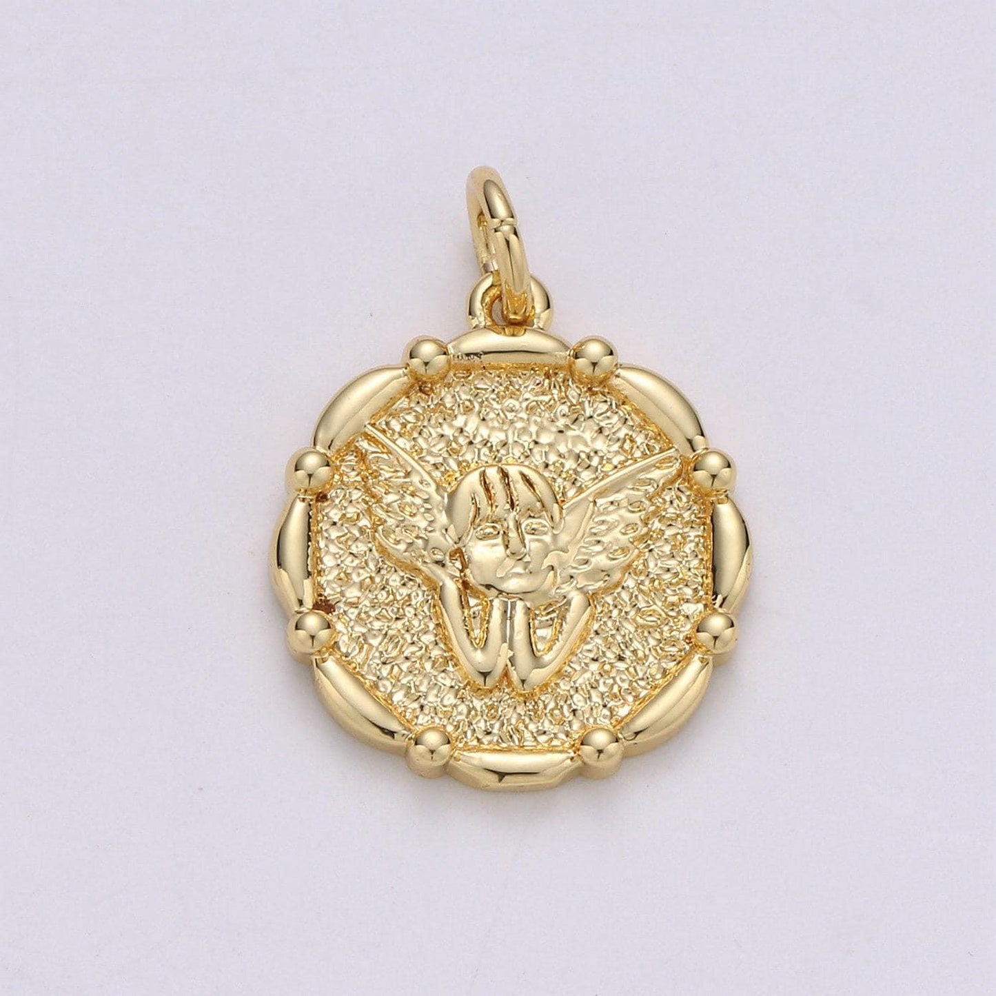 1pc 14k gold angel pendant charm, cherub pendant charm, medallion charm round disc coin charm for diy jewelry, d676