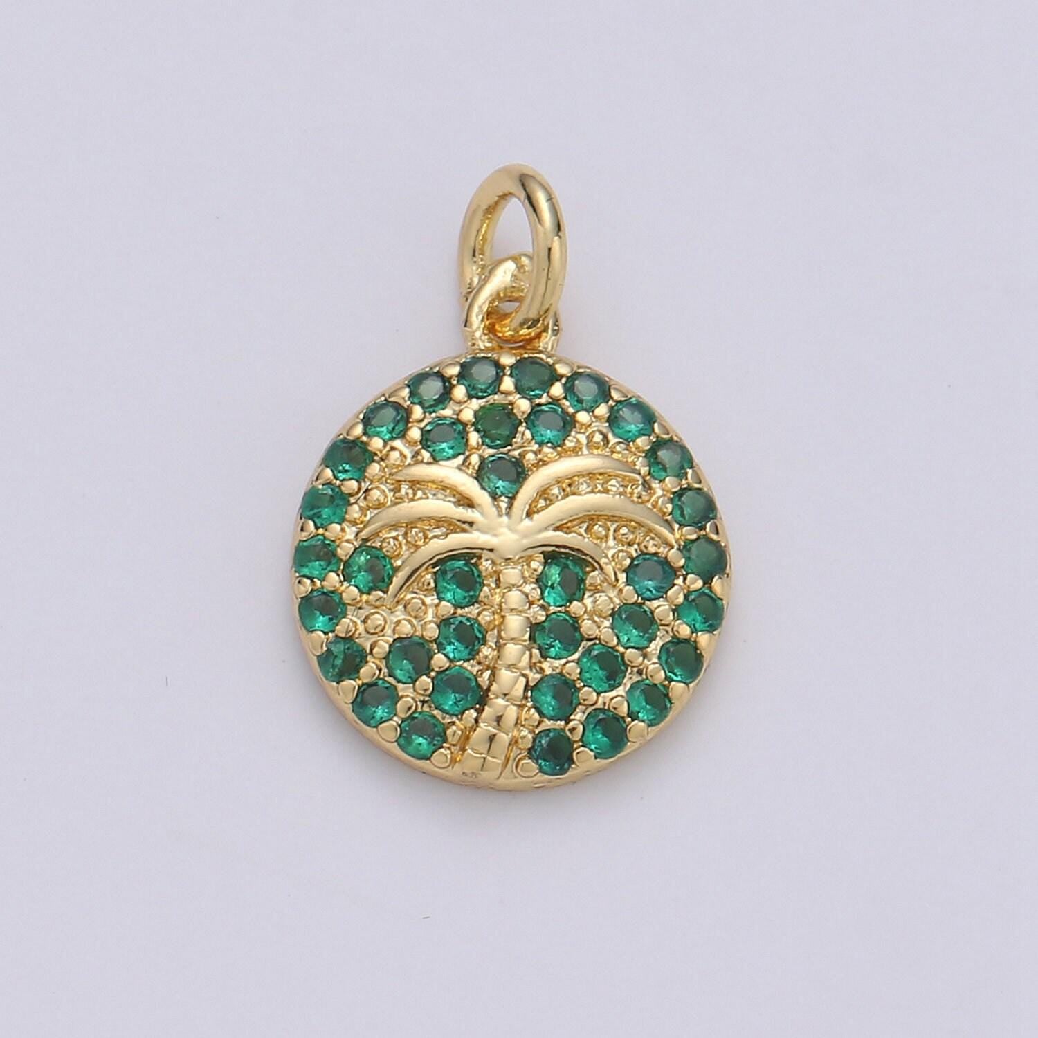 10x15mm 14k gold charms, pave palm tree, cz charms, palm tree pendant, gold charms, cz pendant, charms, micro pave charm d-645~d-650