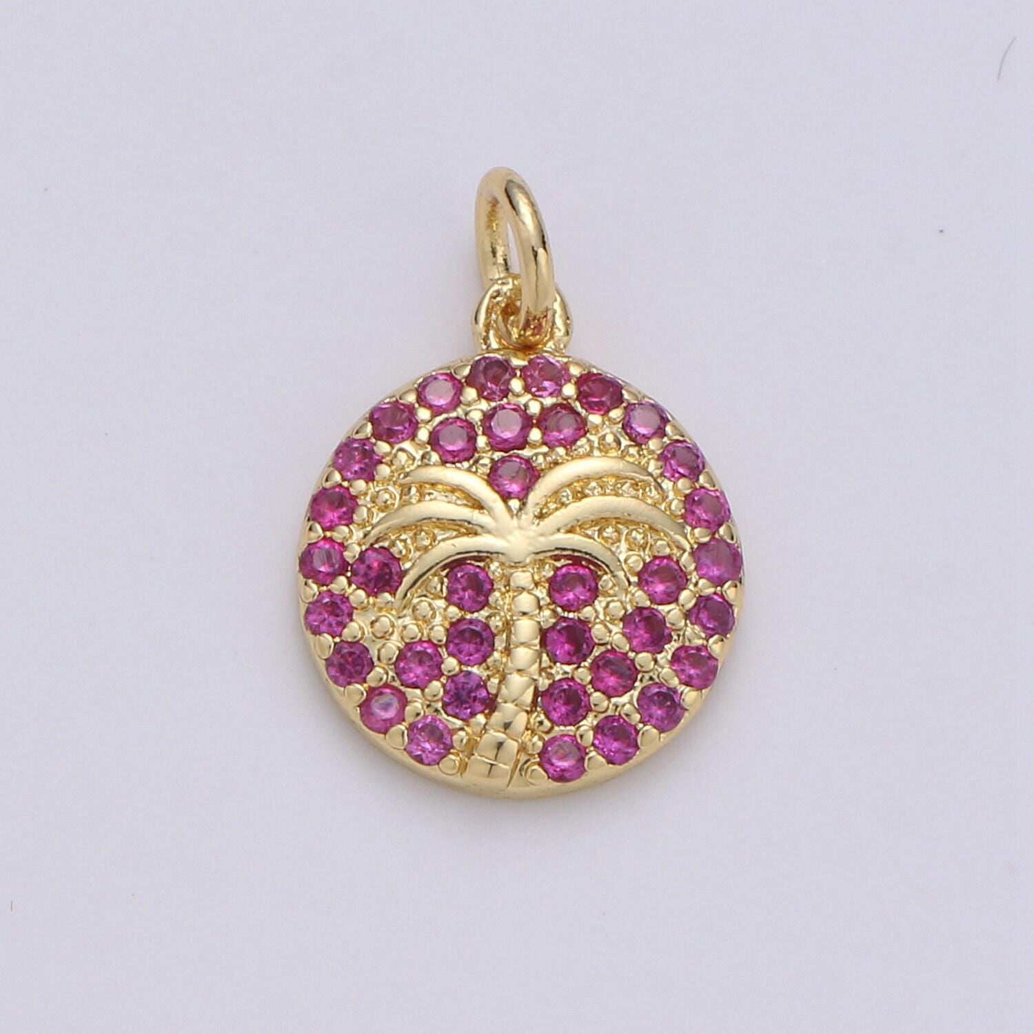 10x15mm 14k gold charms, pave palm tree, cz charms, palm tree pendant, gold charms, cz pendant, charms, micro pave charm d-645~d-650