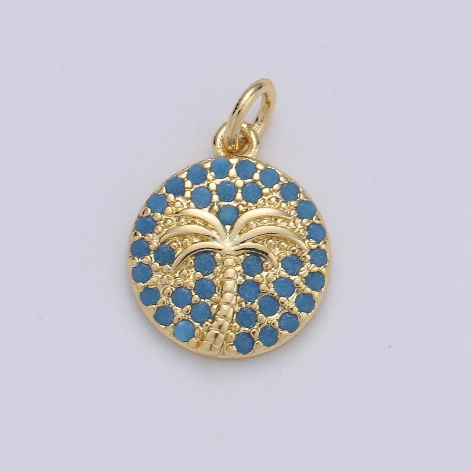 10x15mm 14k gold charms, pave palm tree, cz charms, palm tree pendant, gold charms, cz pendant, charms, micro pave charm d-645~d-650