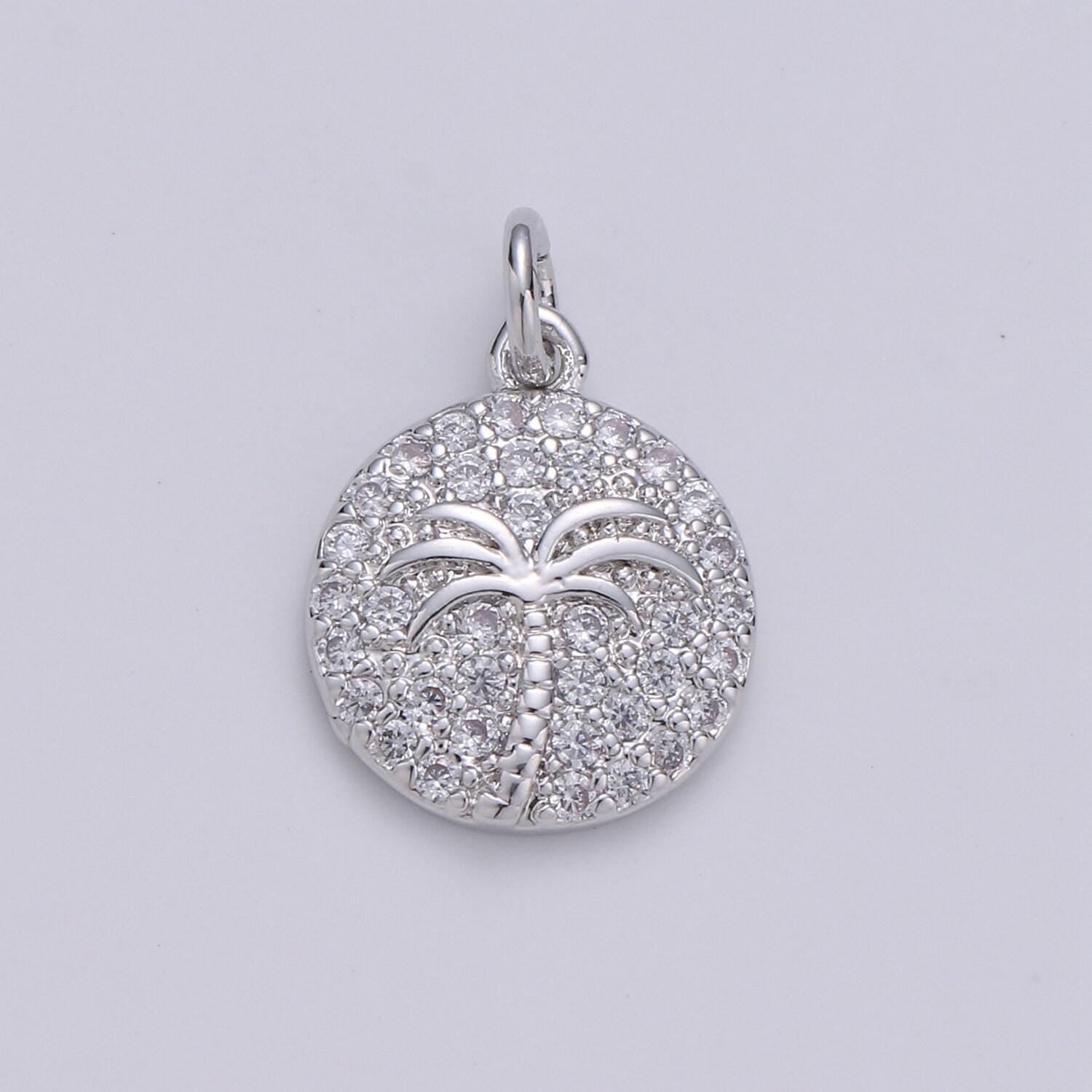 10x15mm 14k gold charms, pave palm tree, cz charms, palm tree pendant, gold charms, cz pendant, charms, micro pave charm d-645~d-650