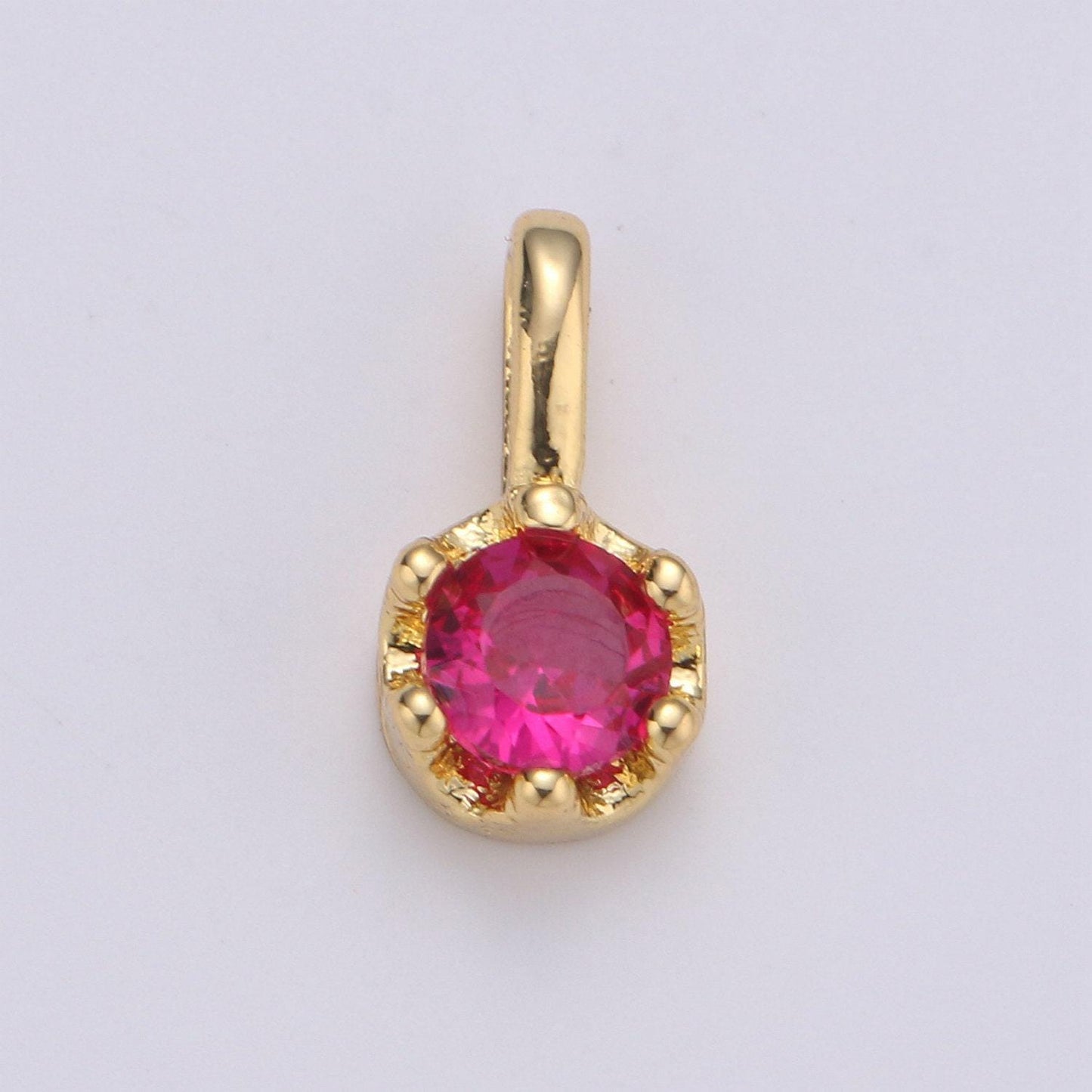 Tiny dainty round gold charm cz cubic zirconia 10mm charm drop round small color full cz birthstone add on charm dangle charm, ch: 1627-1632