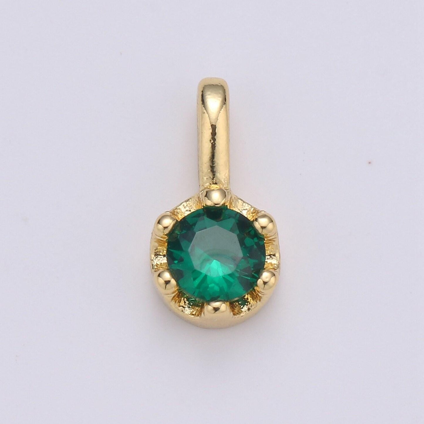 Tiny dainty round gold charm cz cubic zirconia 10mm charm drop round small color full cz birthstone add on charm dangle charm, ch: 1627-1632