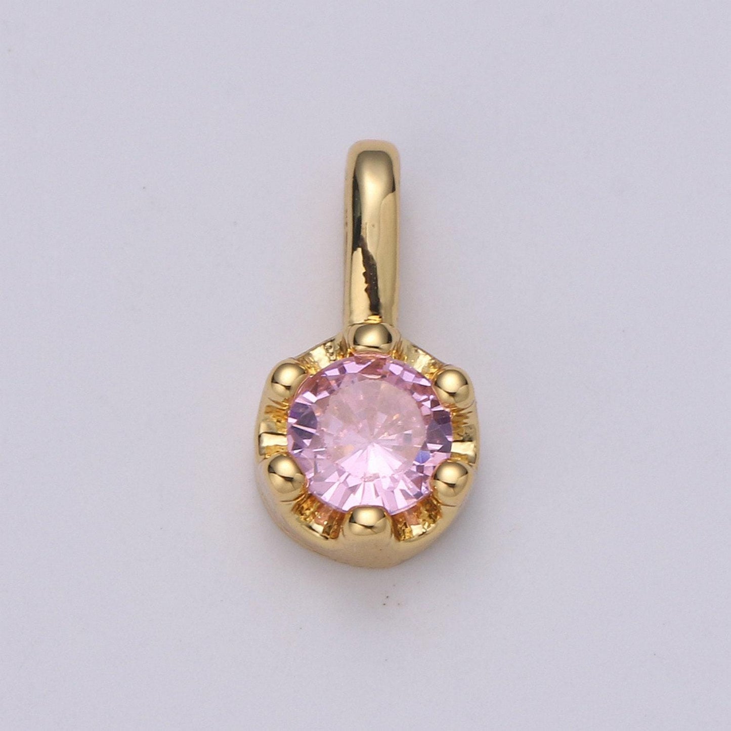 Tiny dainty round gold charm cz cubic zirconia 10mm charm drop round small color full cz birthstone add on charm dangle charm, ch: 1627-1632