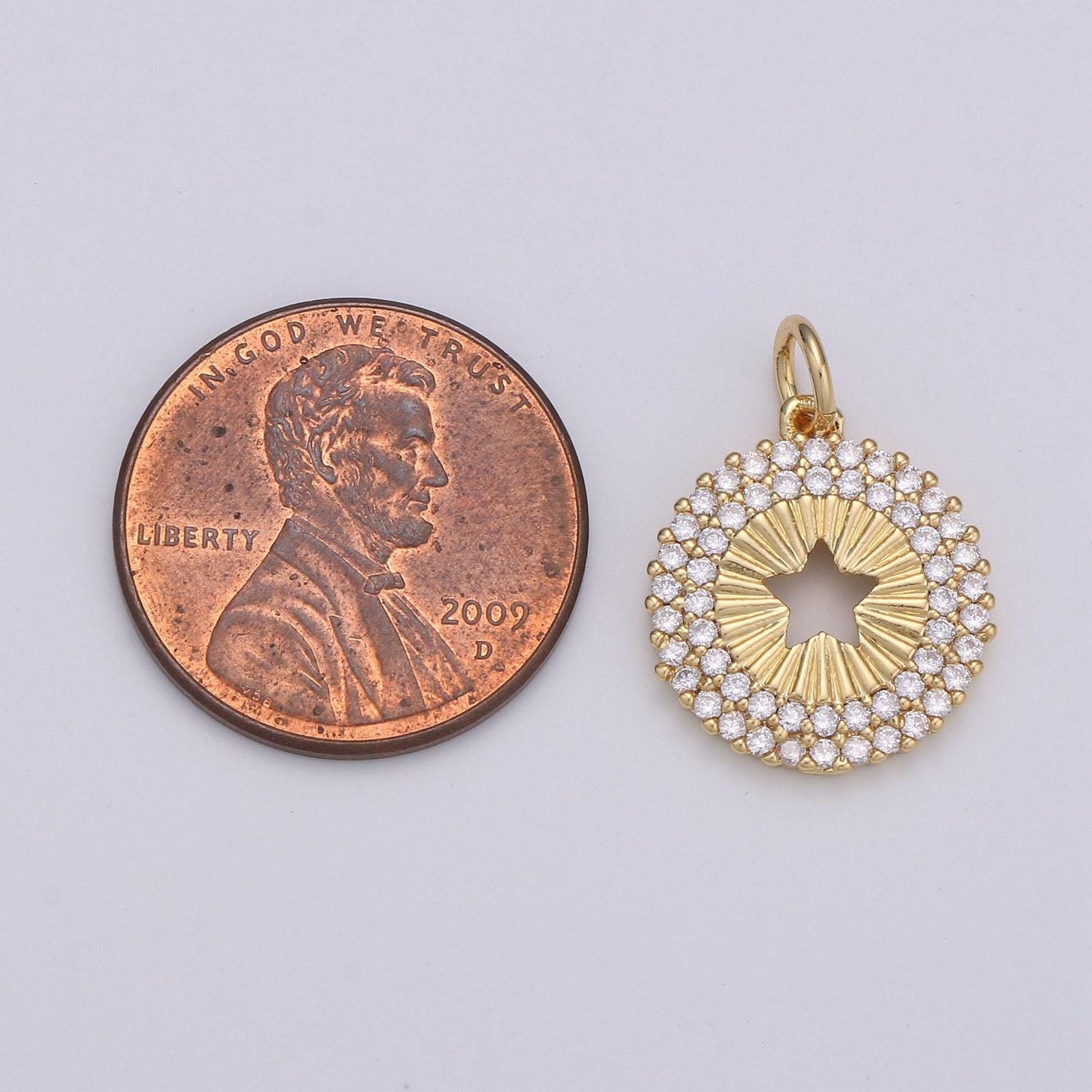 14mm 24k gold and silver round star charm - round star charm, micro pave star charm, twinkle star charm, 24k gold charm
