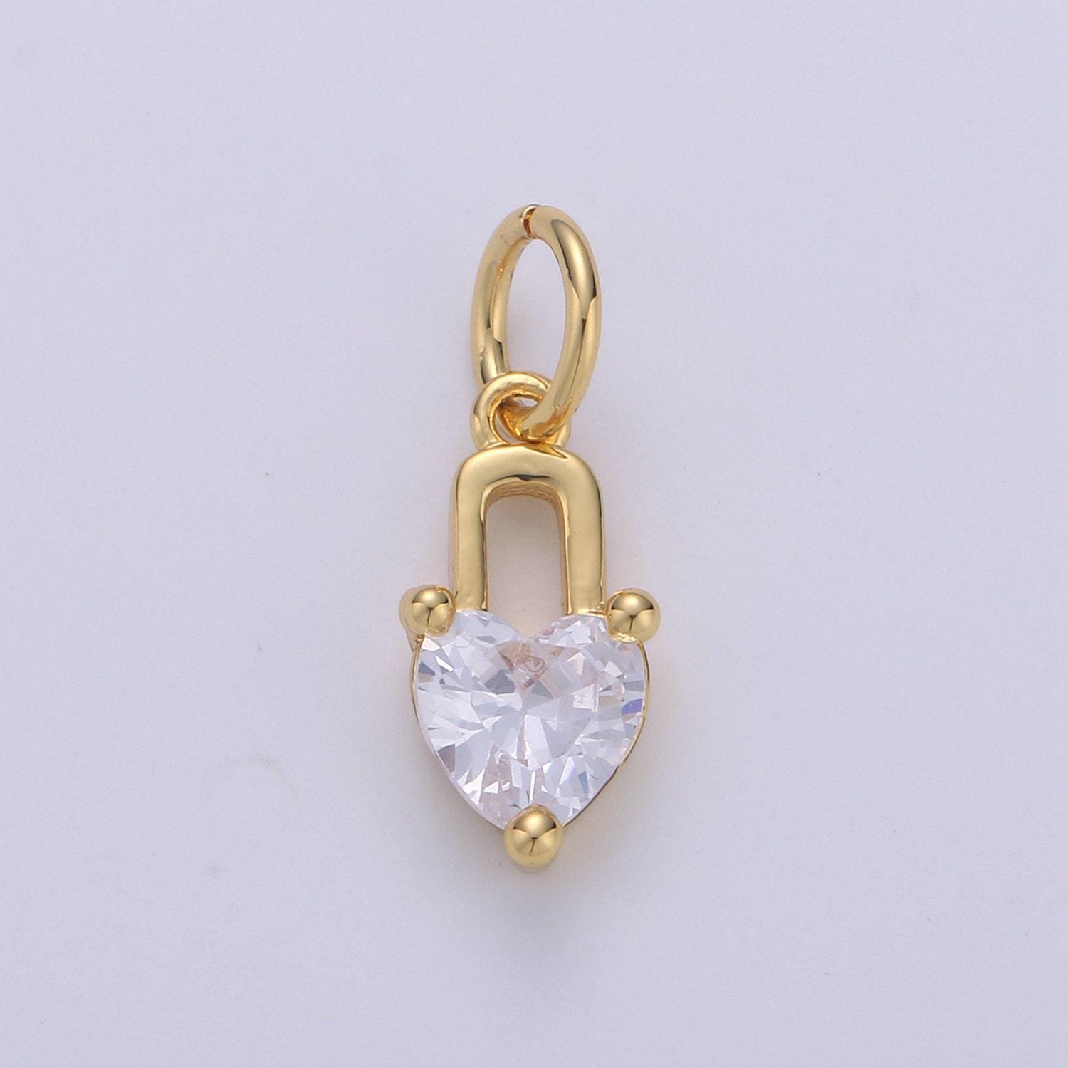 Mini 24k gold heart charms, love charm, cubic charm ,gold love lock charm relationship jewelry inspired