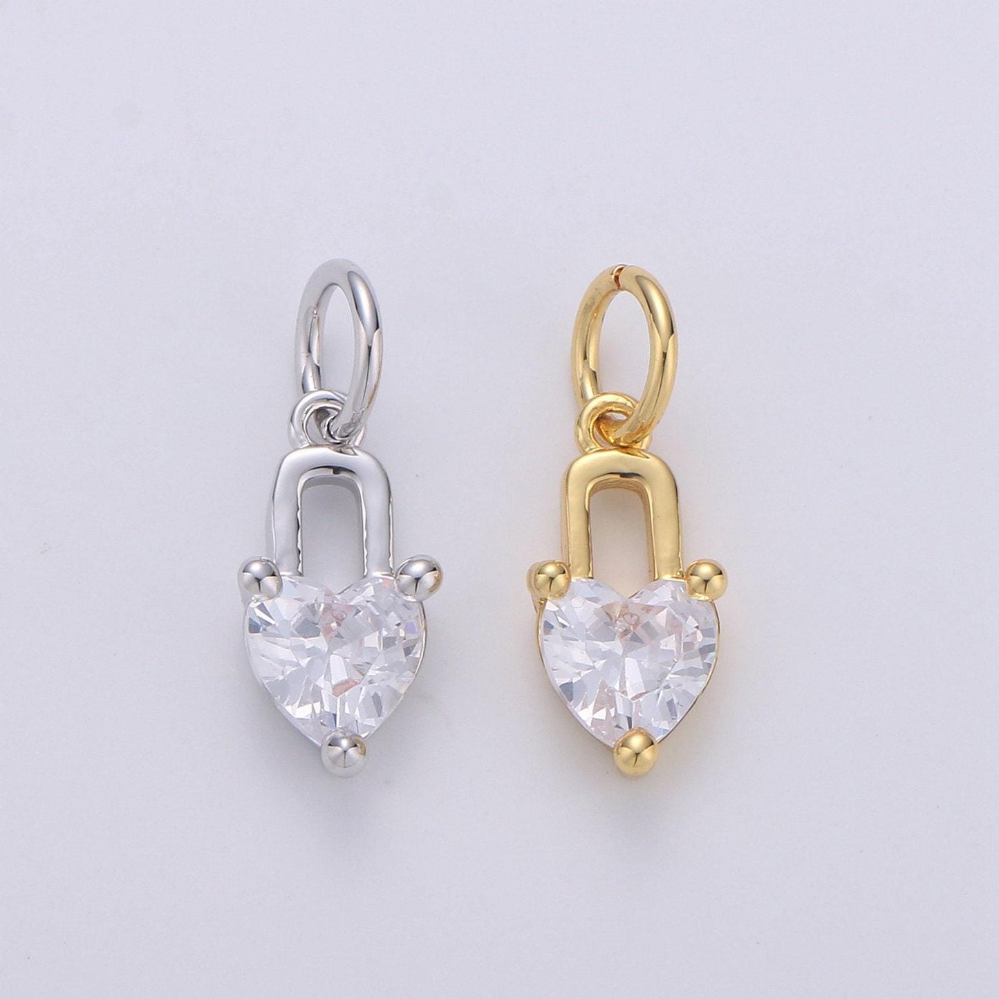 Mini 24k gold heart charms, love charm, cubic charm ,gold love lock charm relationship jewelry inspired