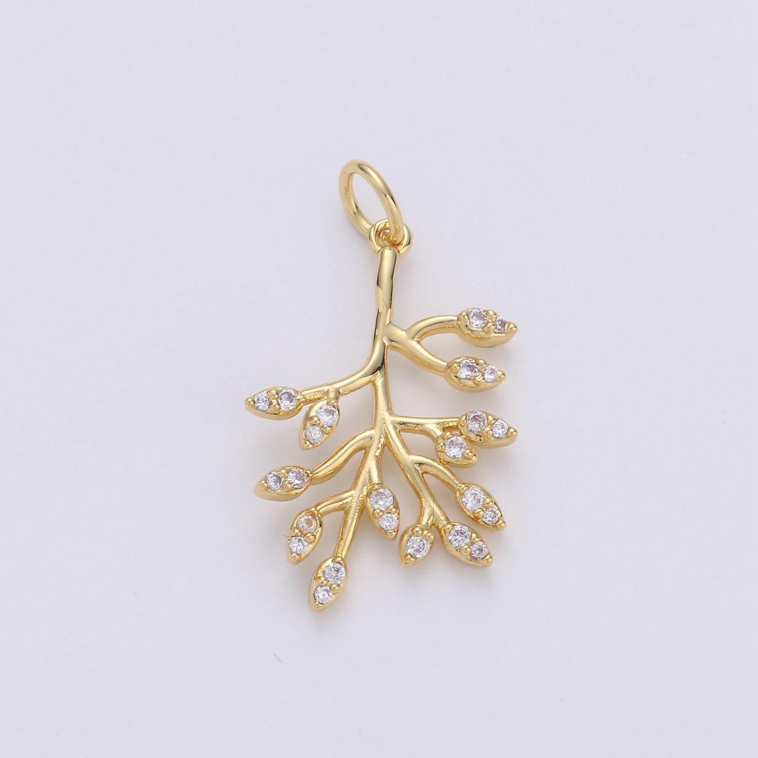 1x dainty gold olive leaf charms pendant, tree branch leaf charm diy earring necklace jewelry accessory diy craft micro pave charm chgf-1583