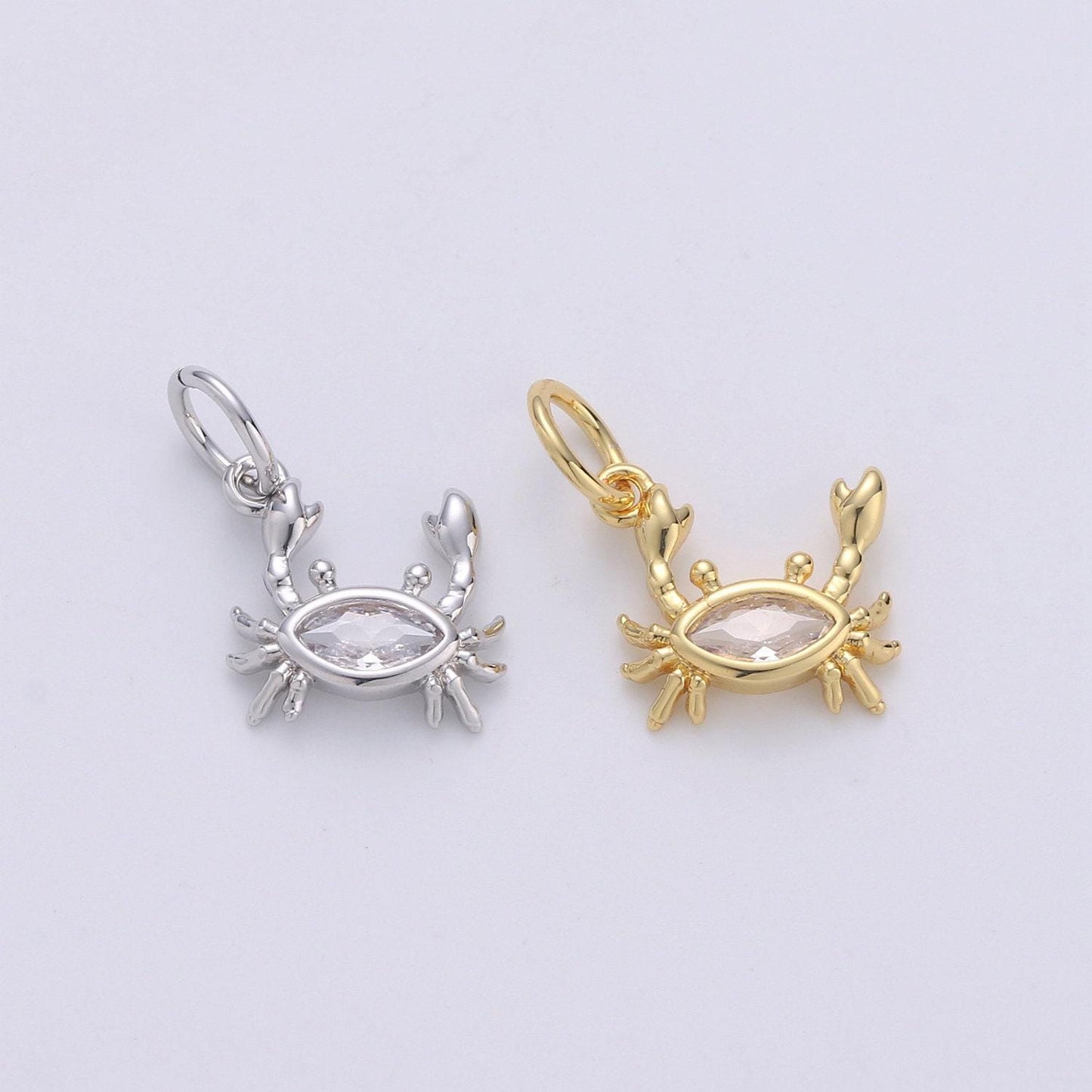 Crab 24k gold tiny charms, crabby charm, gold beach charm, silver crab charm cz under the sea jewelry inspired 1581-1582
