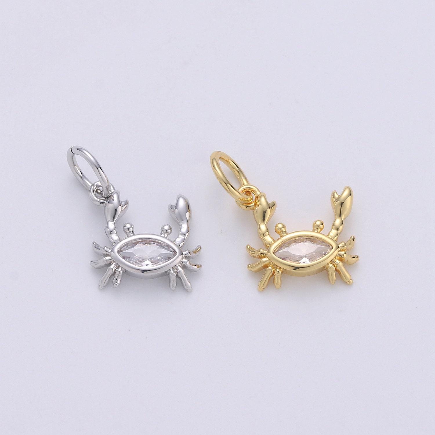 Crab 24k gold tiny charms, crabby charm, gold beach charm, silver crab charm cz under the sea jewelry inspired 1581-1582