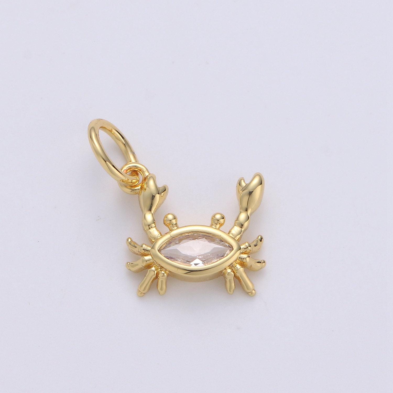 Crab 24k gold tiny charms, crabby charm, gold beach charm, silver crab charm cz under the sea jewelry inspired 1581-1582