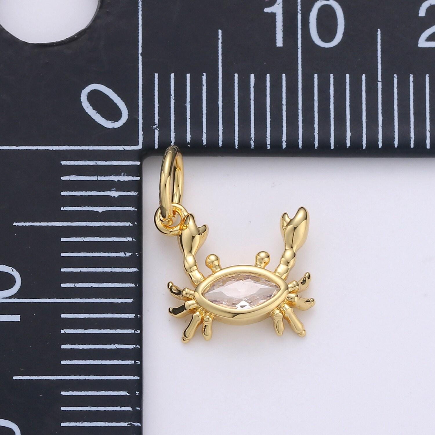 Crab 24k gold tiny charms, crabby charm, gold beach charm, silver crab charm cz under the sea jewelry inspired 1581-1582