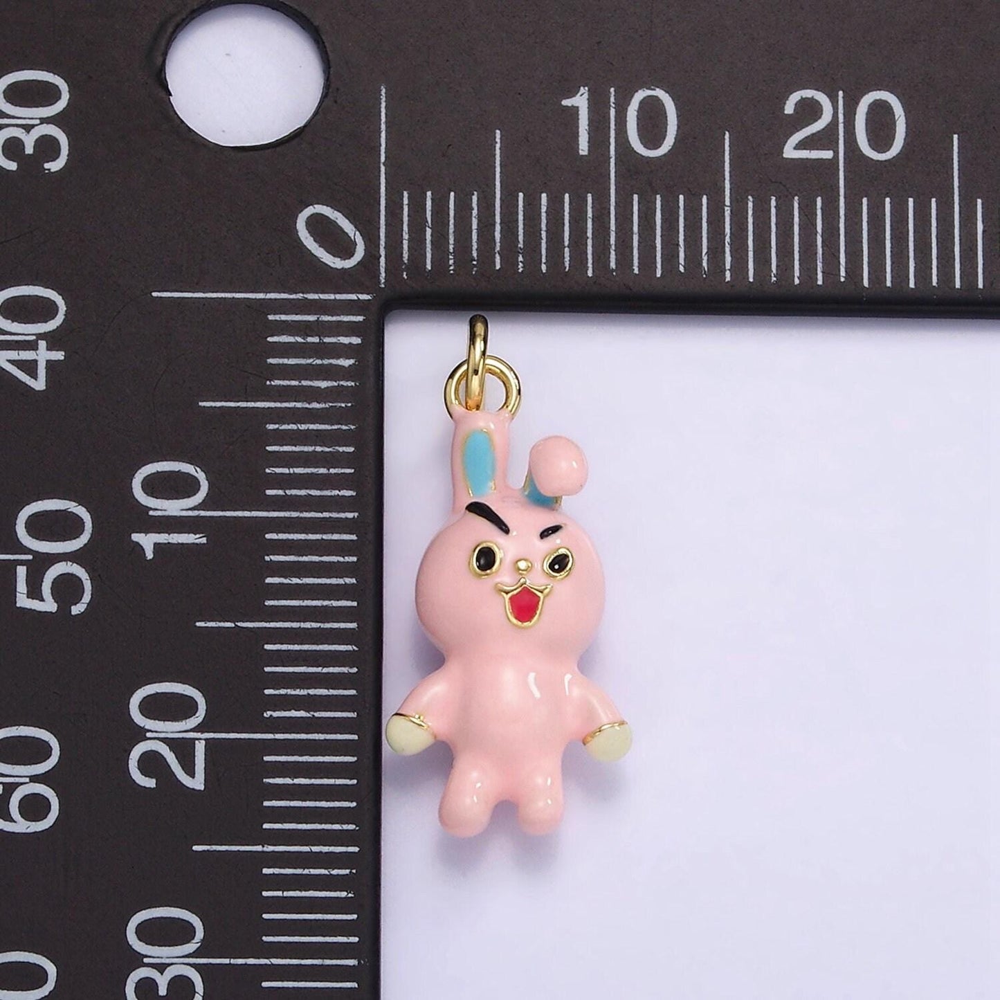 3d cute mini monster evil pink bunny charm 21mm enamel rabbit charm for bracelet earring necklace charm supply | d-551