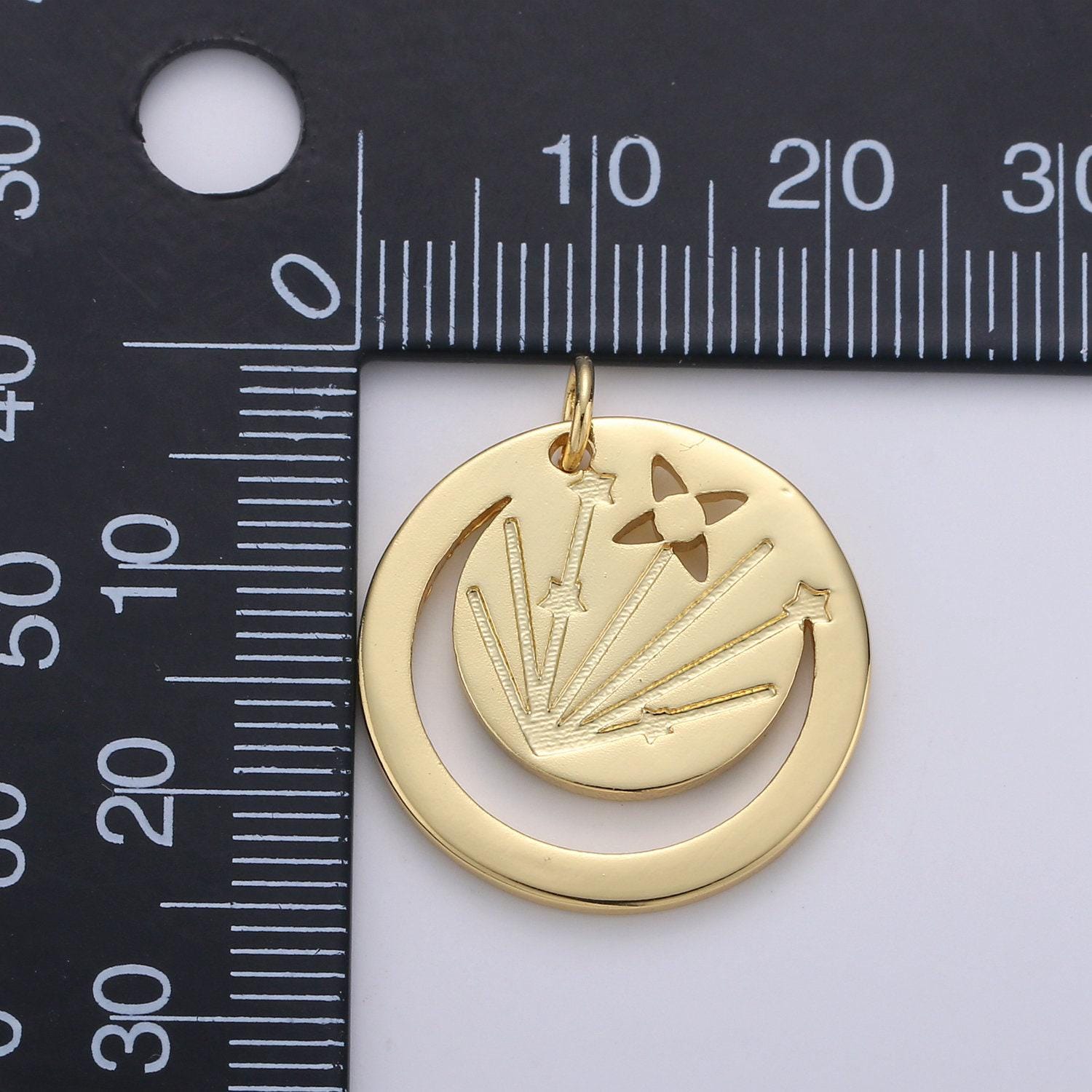Gold open crescent moon charm- gold moon charm, gold half moon charm, round disc gold moon pendant for necklace bracelet earring