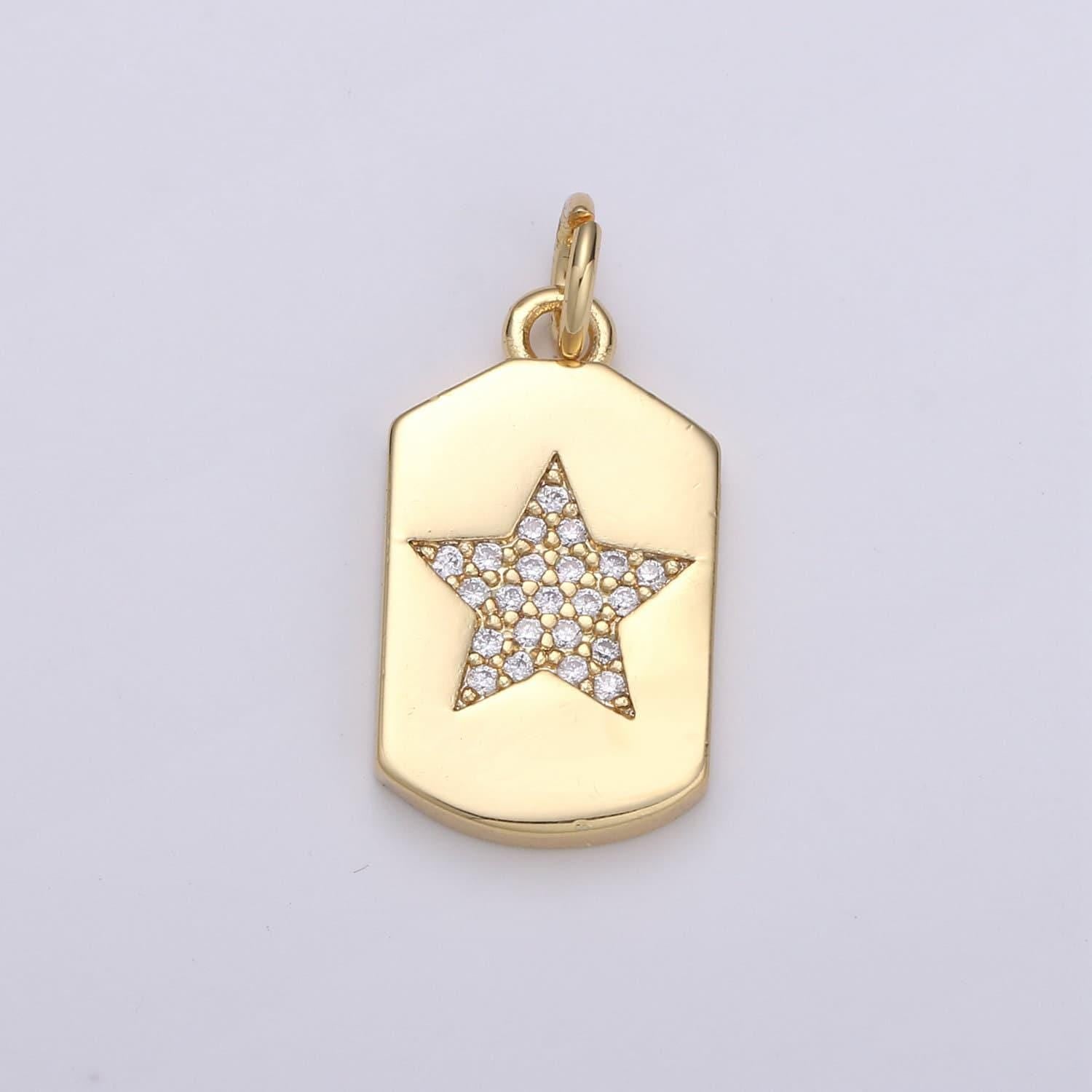 Micro pave star pendant dainty star charm gold celestial charm star tag charm jewelry making supply 24k gold findings, chgf-1563