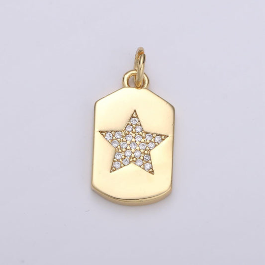 Micro pave star pendant dainty star charm gold celestial charm star tag charm jewelry making supply 24k gold findings, chgf-1563
