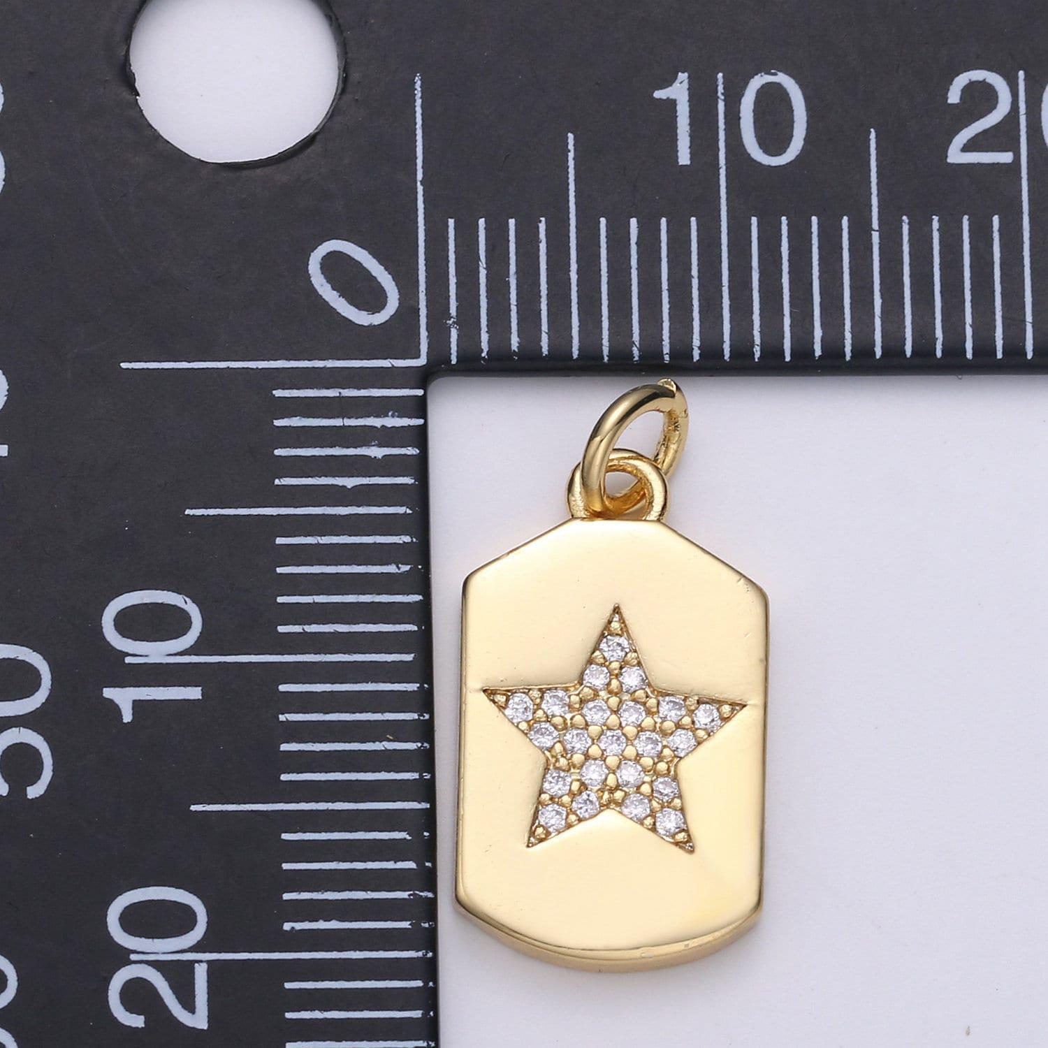 Micro pave star pendant dainty star charm gold celestial charm star tag charm jewelry making supply 24k gold findings, chgf-1563
