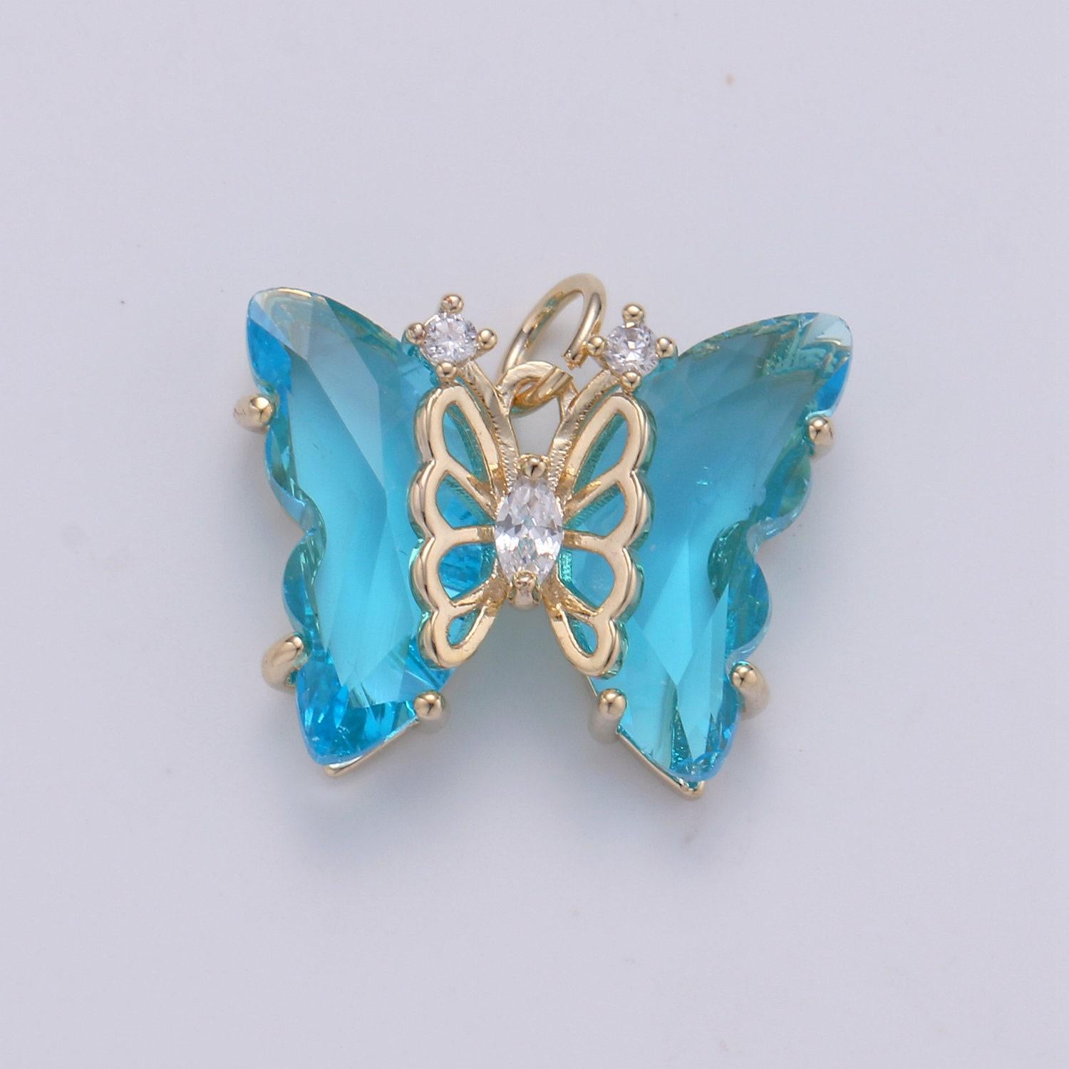 1pc large clear, blue, green pink,purple wings butterfly 24k gold micro pave cz mariposa pendant charm pendant, d520-d524