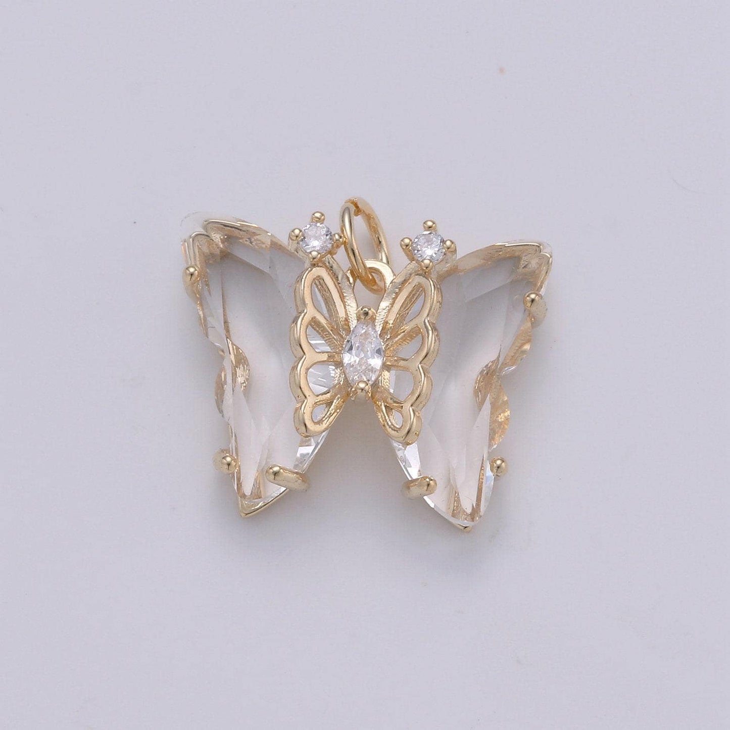1pc large clear, blue, green pink,purple wings butterfly 24k gold micro pave cz mariposa pendant charm pendant, d520-d524