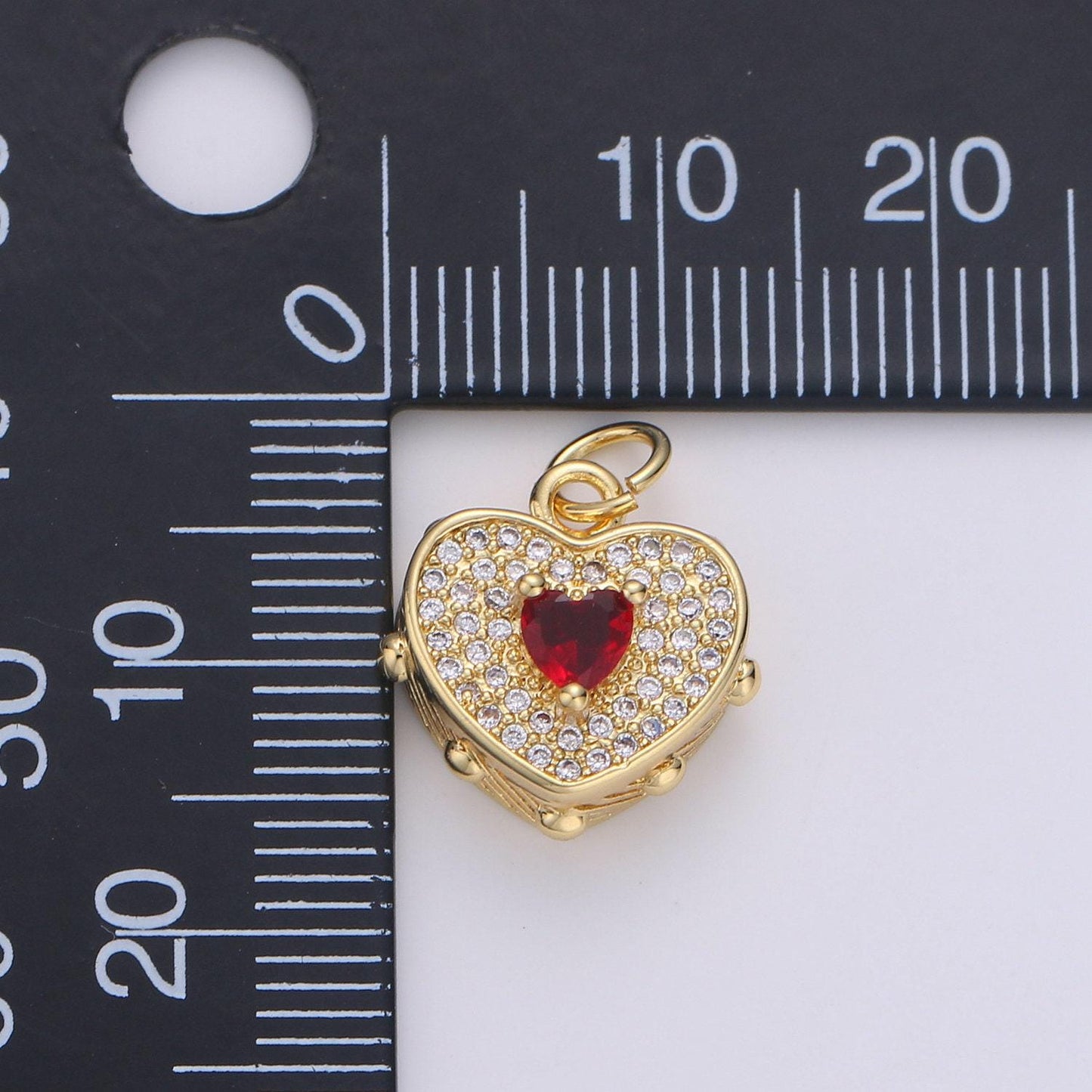 Dainty gold heart pendant necklace 24k gold  heart charm necklace micro pave love, heart charm for necklace bracelet earring supply